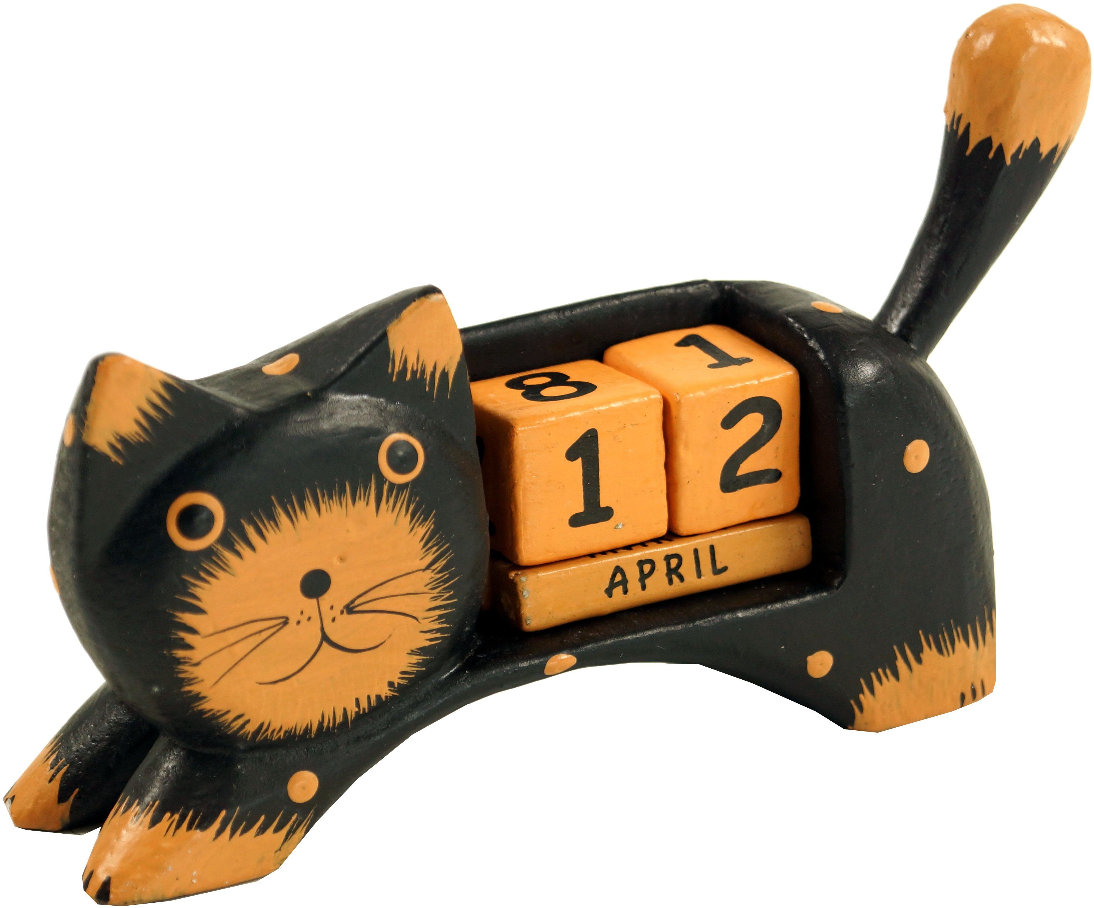 Holz Katze Dekoobjekt schwarz Guru-Shop Kalender -