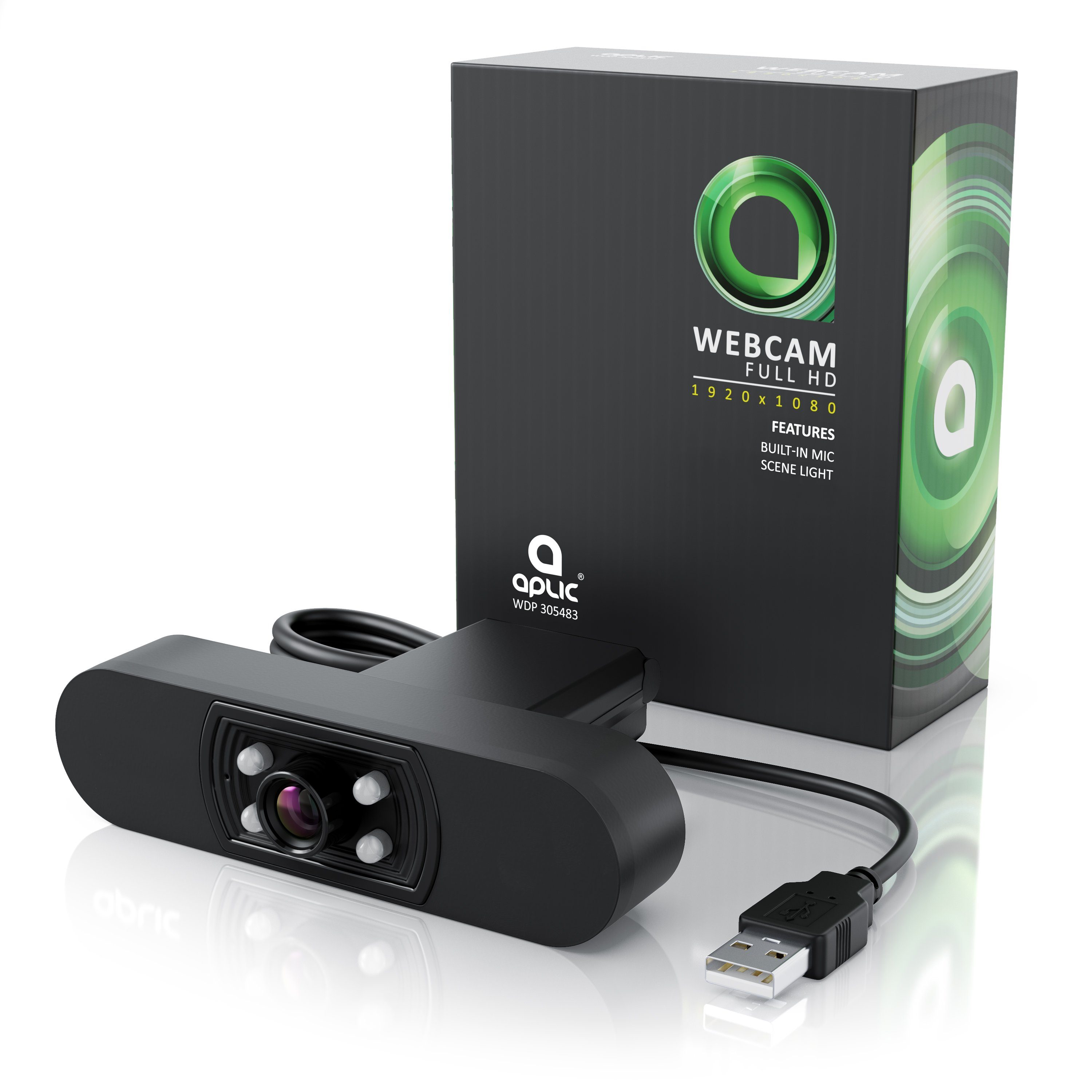 Aplic Full HD-Webcam (1920x1080P @ 30Hz, 4 Hilfslichter, Szenelicht, Mikrofon, Stativgewinde)