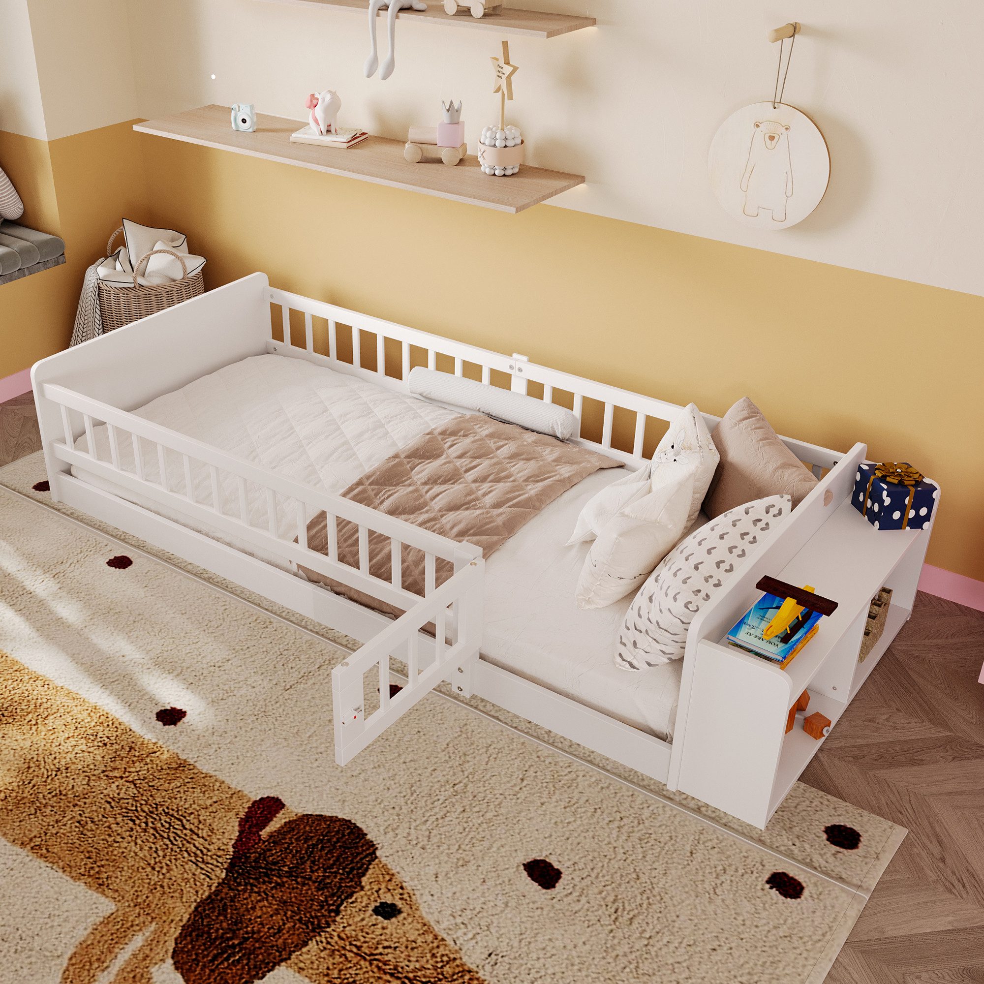 Ulife Kinderbett Holzbett, Bodenbett, Kiefernholz, Offenes günstig online kaufen