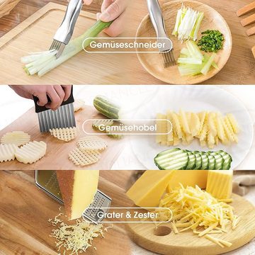 Daskoo Gemüseschneider 3 in 1 Mehrzweck Slicer Schäler Edelstahl Reibe Cutter Shredder