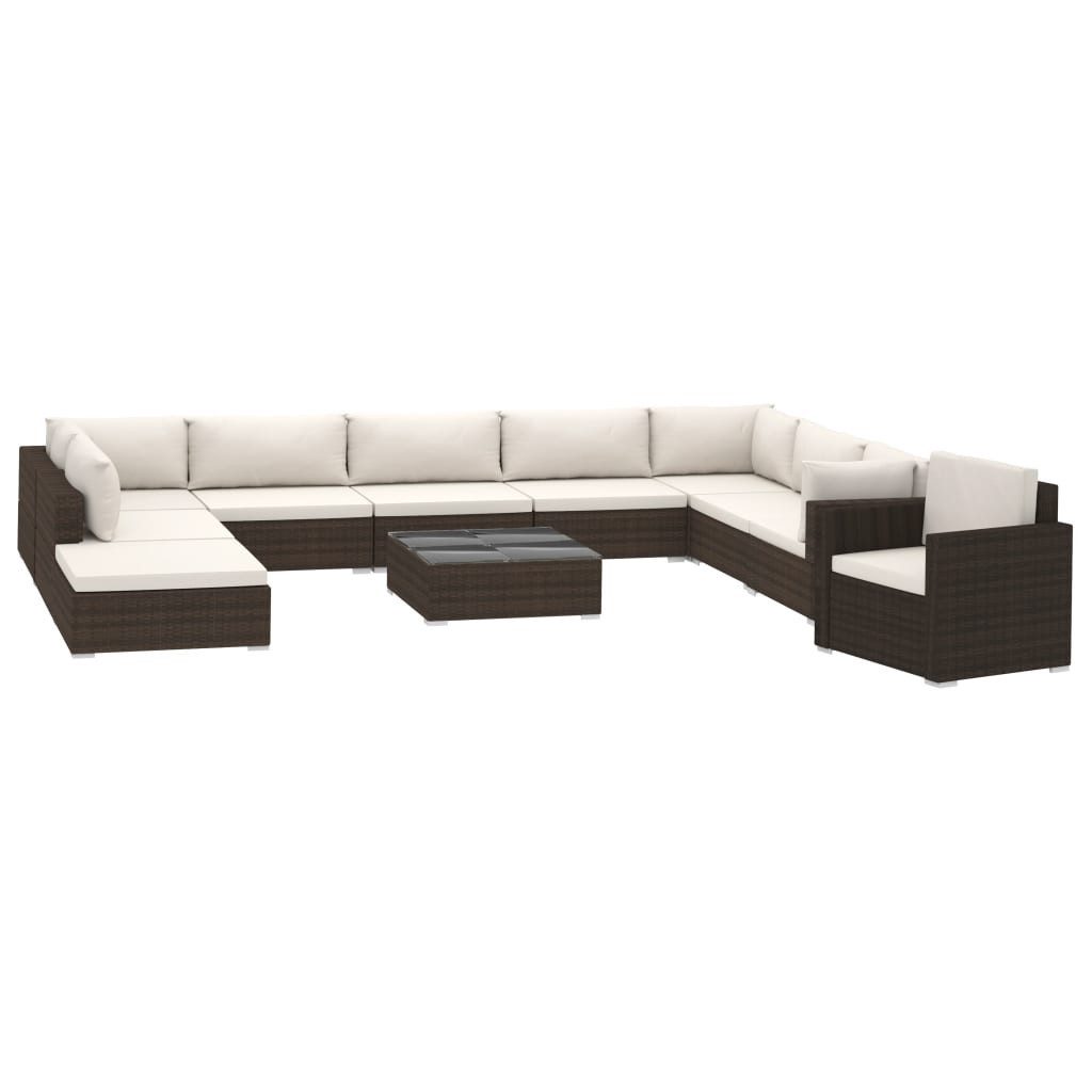 furnicato Gartenlounge-Set 11-tlg. Garten-Lounge-Set mit Auflagen Poly Rattan Braun, (1-tlg)