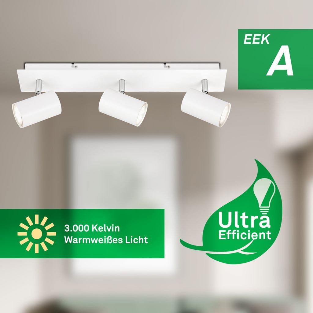 Briloner Leuchten LED Deckenspot BKL2840036, LED wechselbar, 2700K - Extra-Warmweiß, Deckenleuchte 45 cm Weiß je 2W, je 450lm GU10 Wohnzimmer Schlafzimmer