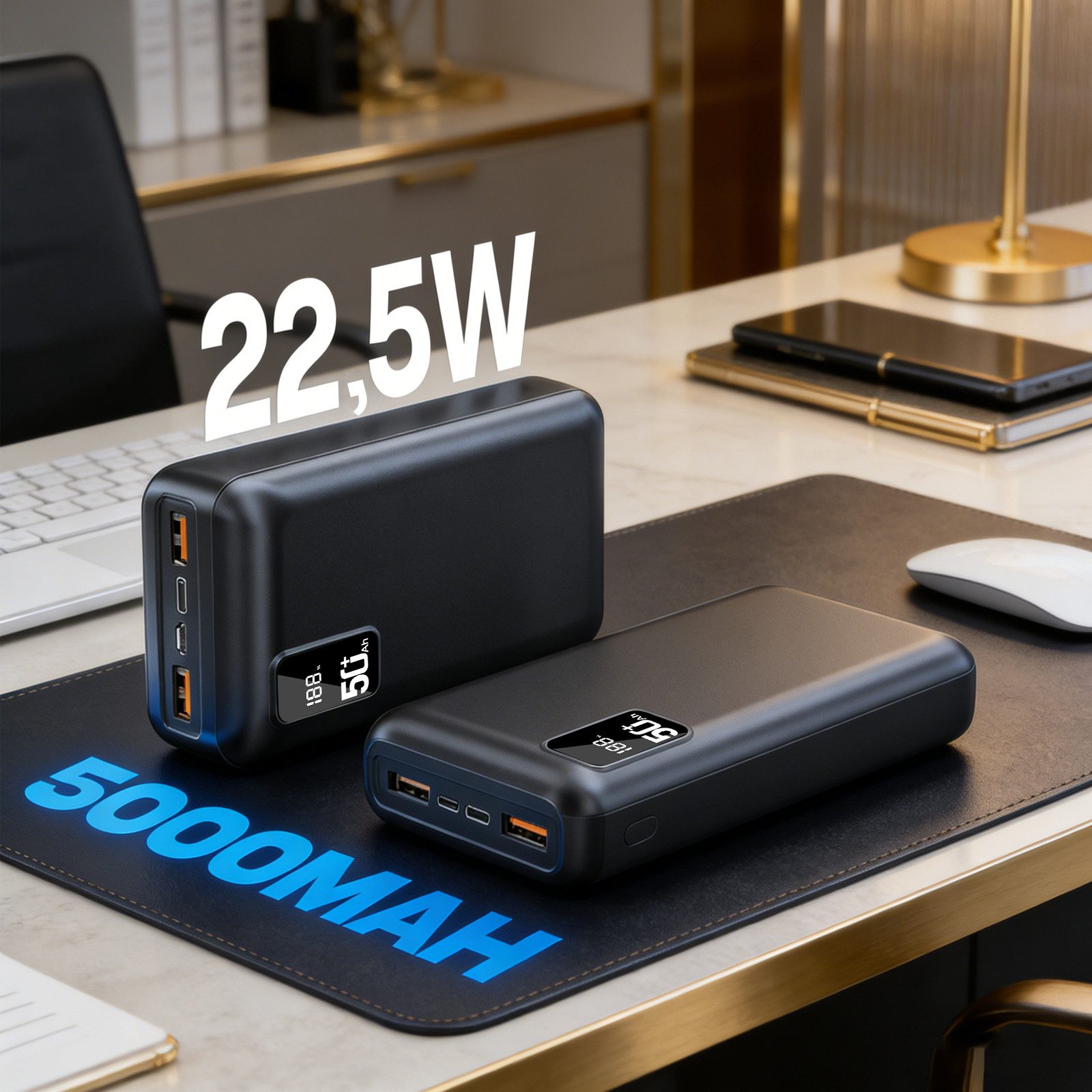 AeroAxis Powerbank 50000mAh 22,5W 4 Ports LED Display 3 Geräte gleichzeitig Powerbank powerbanks mit LED Display 50000 mAh (3,7 V), kompatibel mit iPhone & Android, ideal für Camping, Reisen & Notfälle