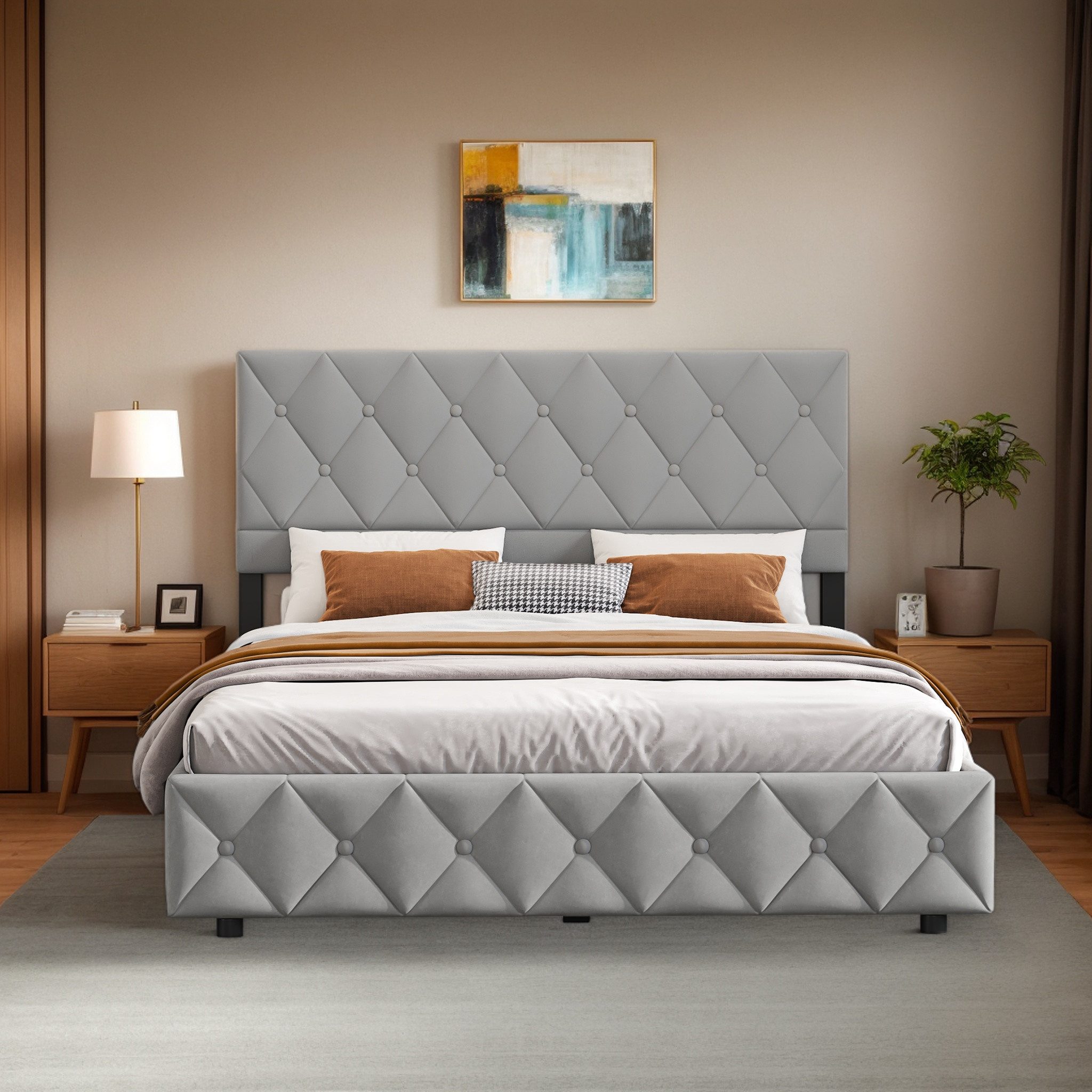 REDOM Polsterbett Funktionsbett Stauraumbett (Ausgezeichnete Atmungsaktivität, 140x200 cm mit Lattenrost ohne Matratze), Strapazierfähig und schmutzabweisend,elastische Polsterung
