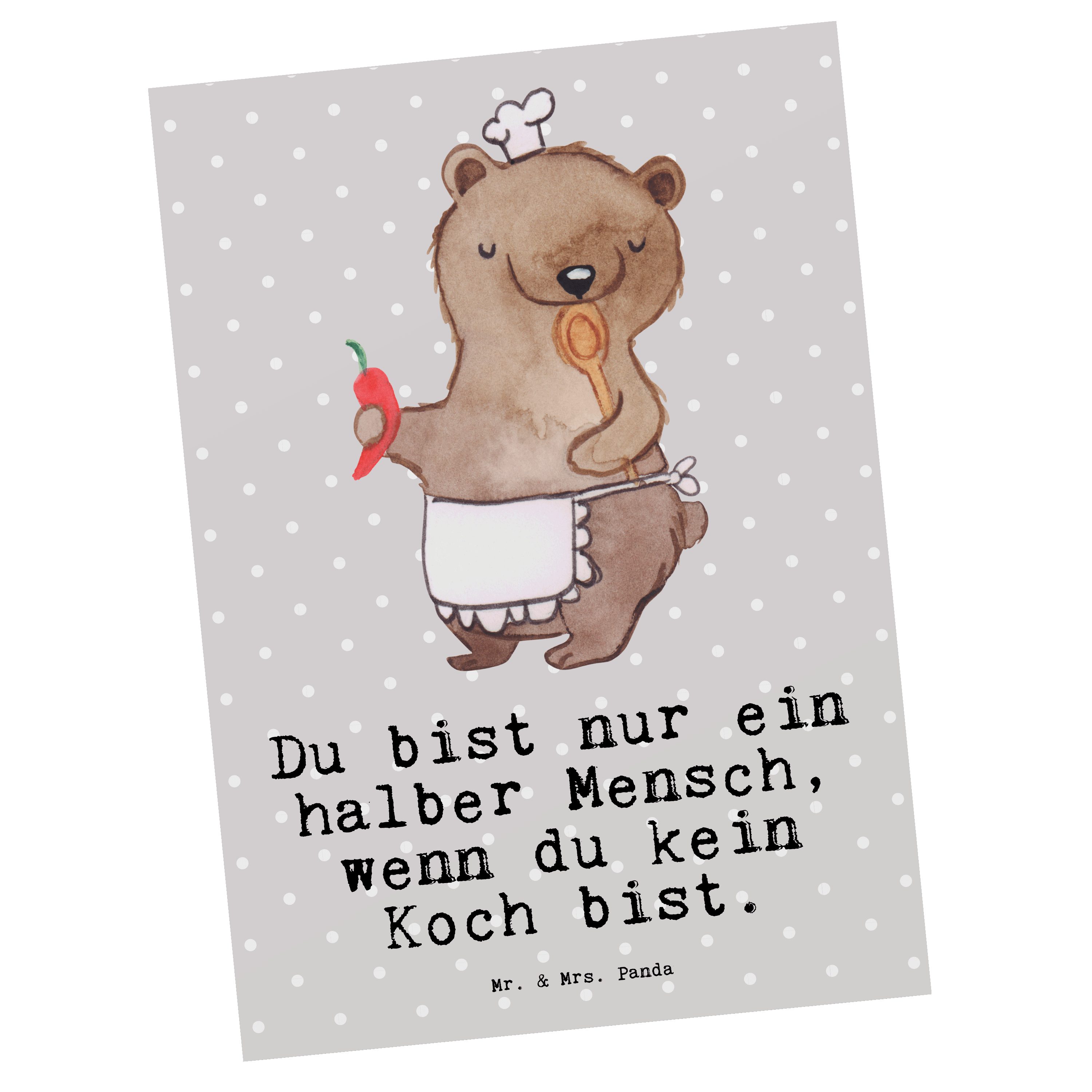 Mr. & lecker, mit Postkarte A - Firma, Sternekoch, Pastell Mrs. Herz Panda Koch - Grau Geschenk,