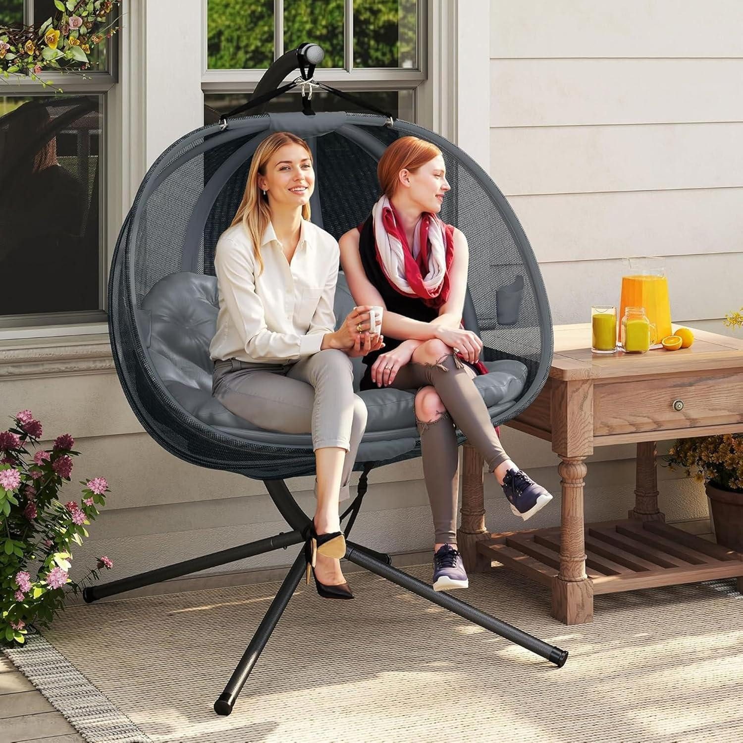 LuxusKollektion Hängesessel Hängesessel Gestell Doppel 2 Personen Textilene Schaukel Grau