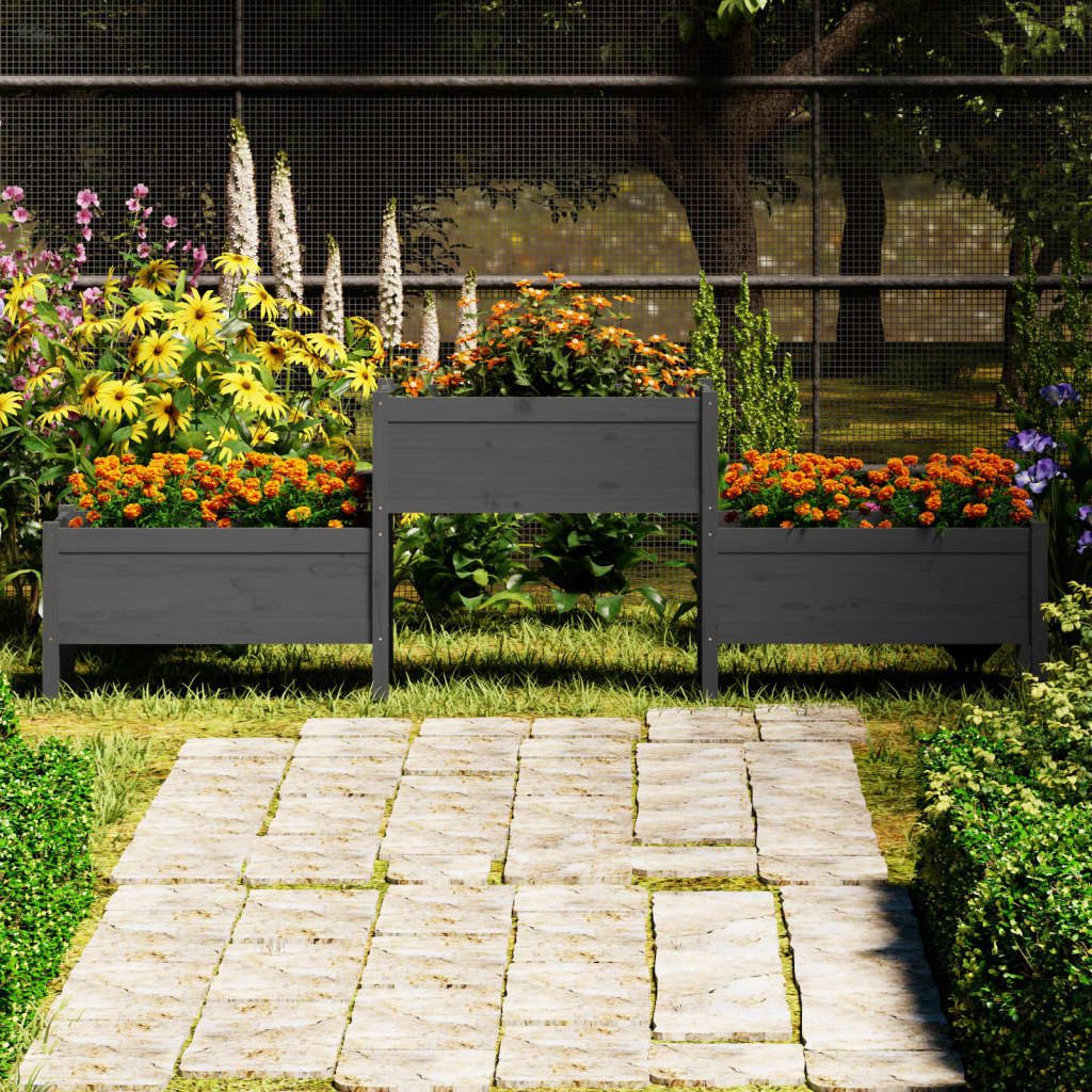 vidaXL Blumenkasten 2455 x 44 x 75 cm Pflanzkübel Grau 245,5x44x75 cm Massivholz Kiefer
