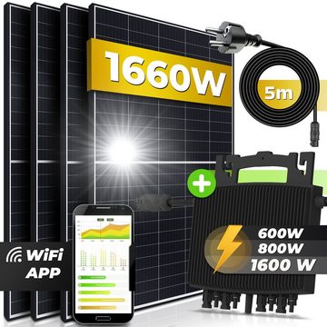 SUNNIVA Solaranlage 1660/1600W Balkonkraftwerk, 1600,00 W, Monokristallin, (E-Star 1600W Micro-Wechselrichter HERF Wifi Upgradebar Drosselbar, 4x 415W Solarmodule, Solaranlage mit 5m Anschlusskabel, Solarkabel, Photovoltaikanlage), Balkon Mini-PV Anlage genehmigungsfrei Inverter, Solarpanel Solarmodul