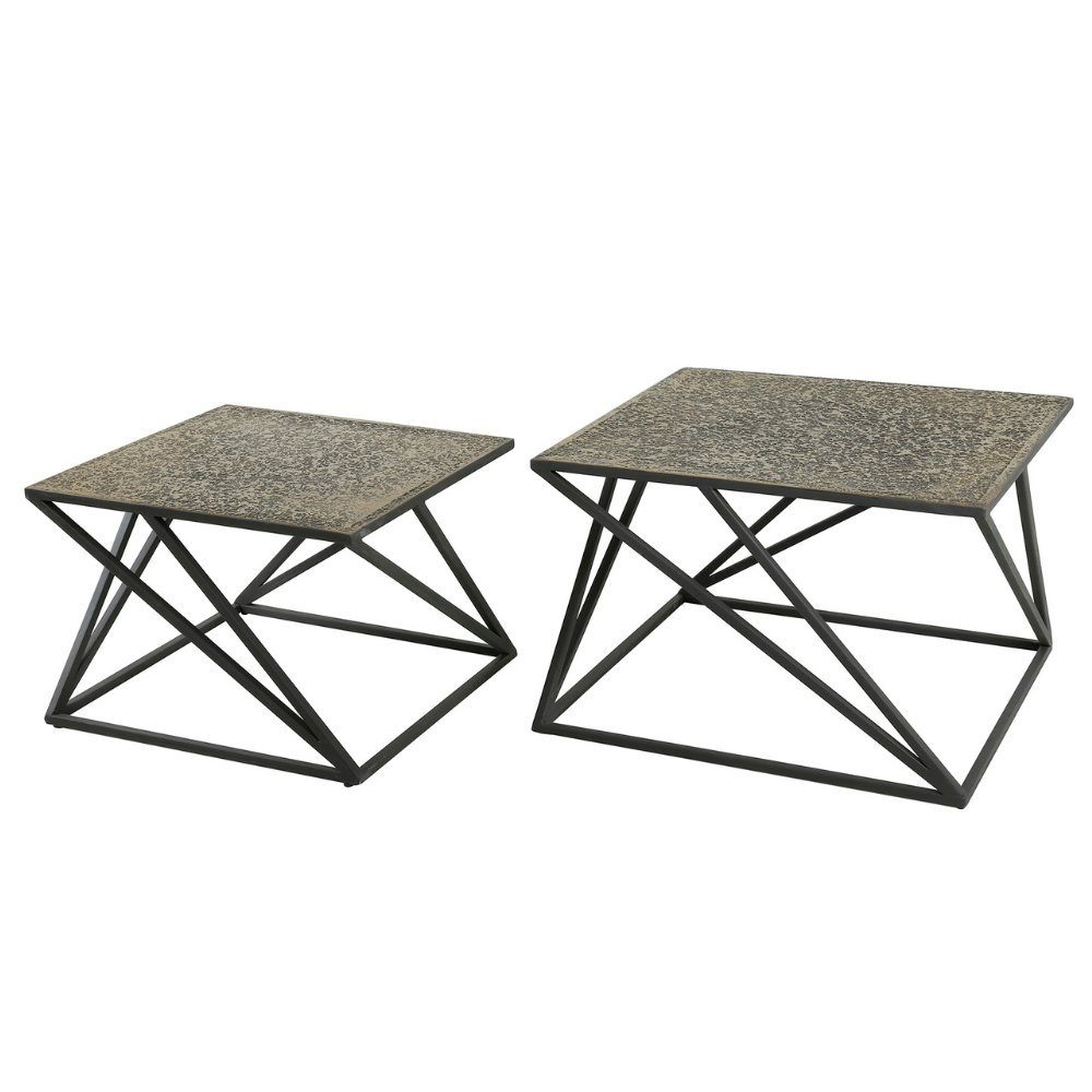 RINGO-Living Massivholz Möbel und Silber-matt 2er-Set, Couchtisch Malio Beistelltisch in Bronze-matt