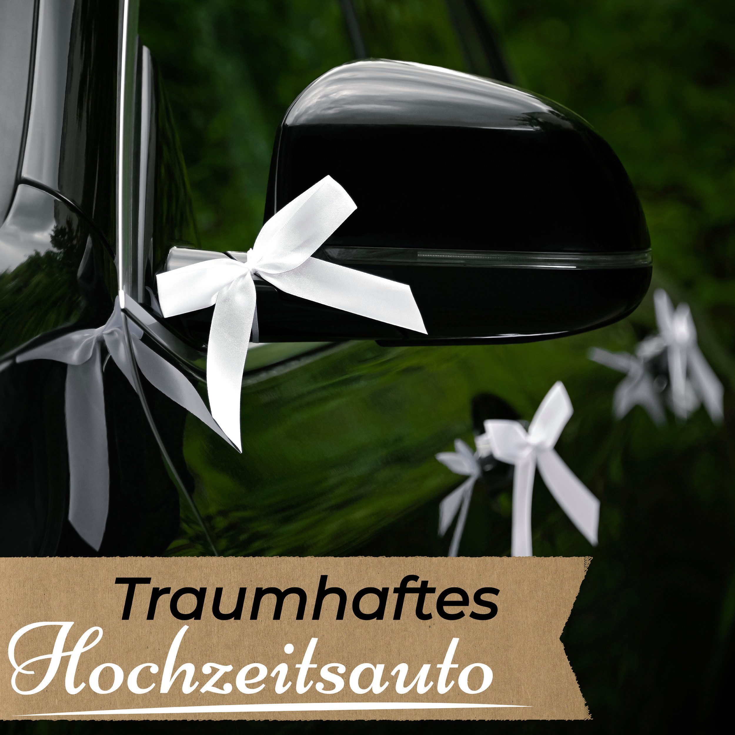 Praknu Dekoobjekt 50 Antennenschleifen Weiß Hochzeit (Set, 50 St), Handgemacht mit Satin Band I Hochzeit Schleifen