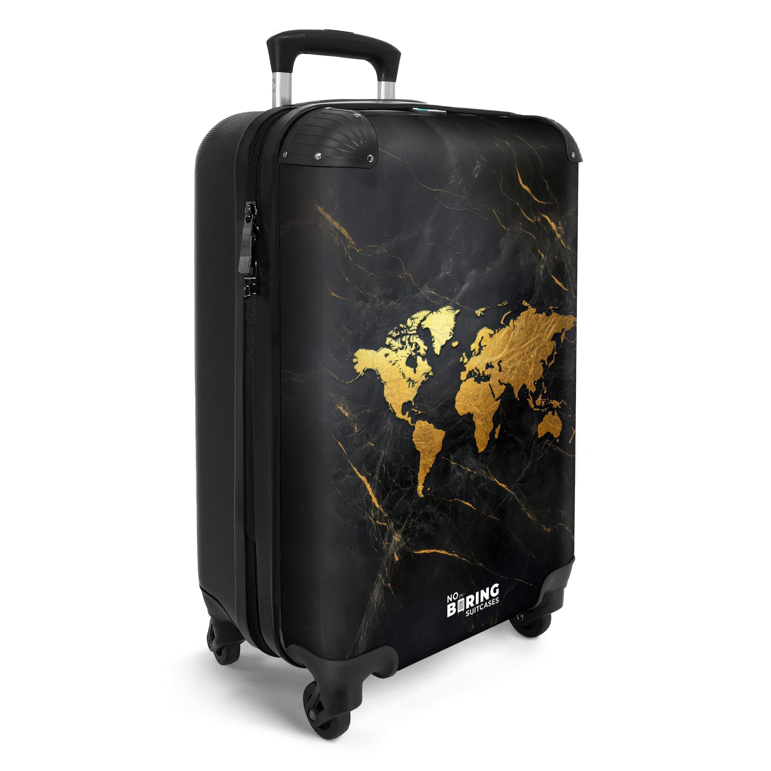NoBoringSuitcases.com© Hartschalen-Trolley Weltkarte - Gold - günstig online kaufen