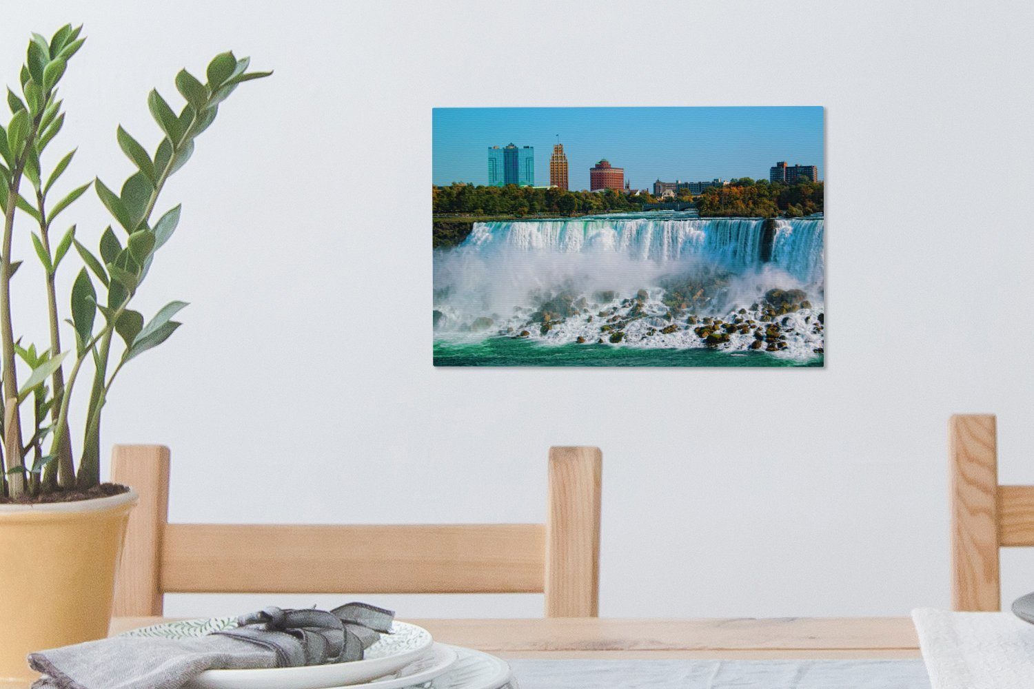 OneMillionCanvasses® 30x20 Wanddeko, Wandbild Leinwandbilder, den Himmel Aufhängefertig, (1 Schöner Leinwandbild Niagarafällen, über blauer St), cm
