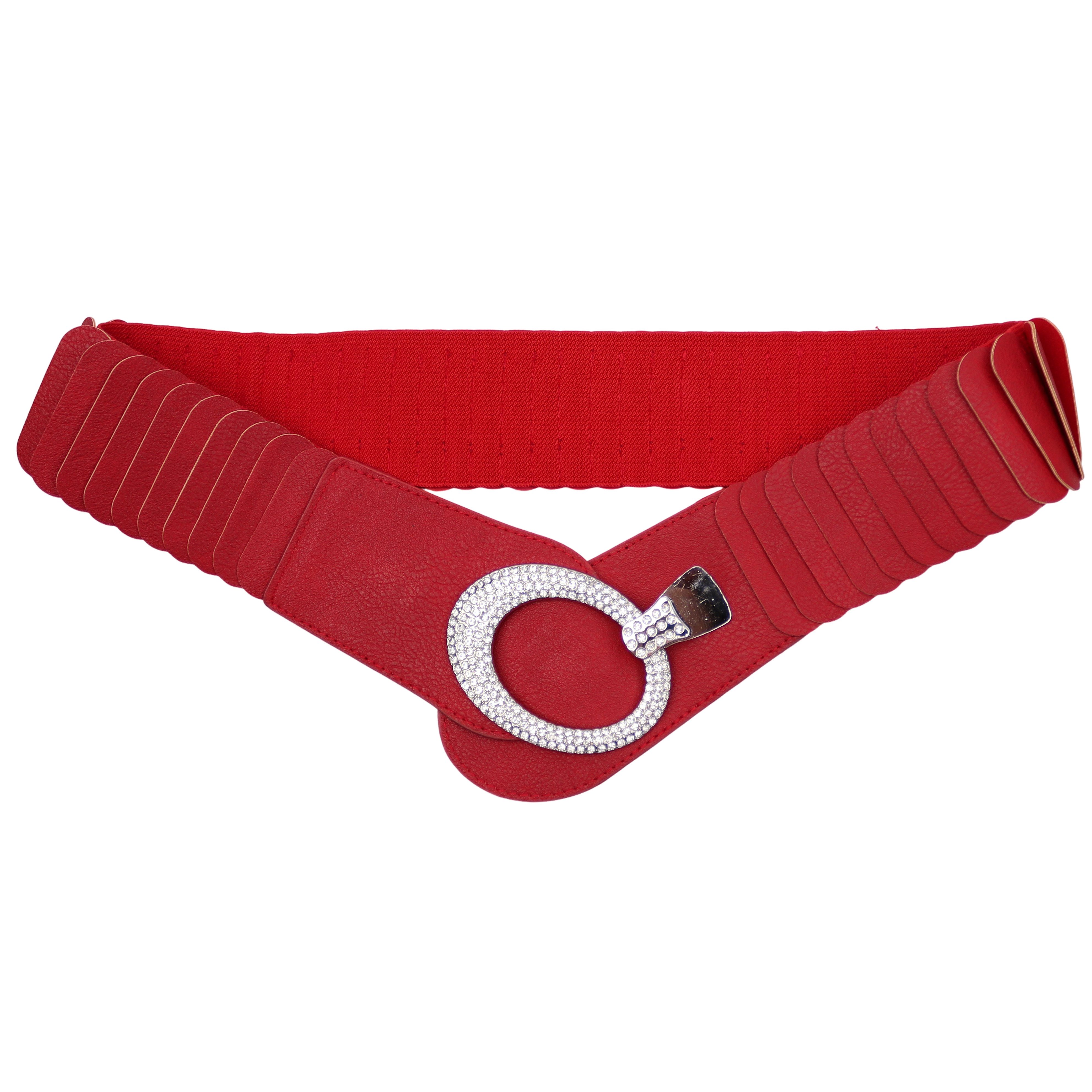 MIRROSI Taillengürtel breit 6cm für Taillenumfang 85 bis 110cm,mit Strass ONESIZE (Unifarben, Angenehmes Tragesgefühl) Breiter Stretch Gürtel