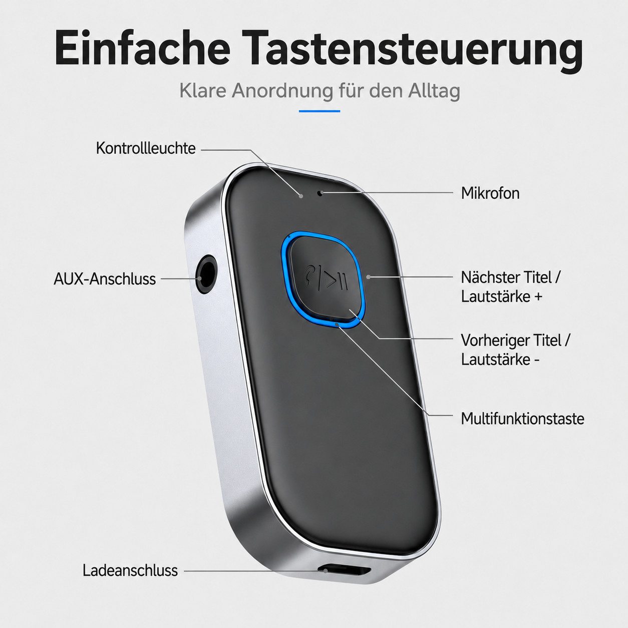XEOOCE Bluetooth Empfänger 5.0 - AUX Adapter kabellos - Musik & Freisprechen Bluetooth-Adapter