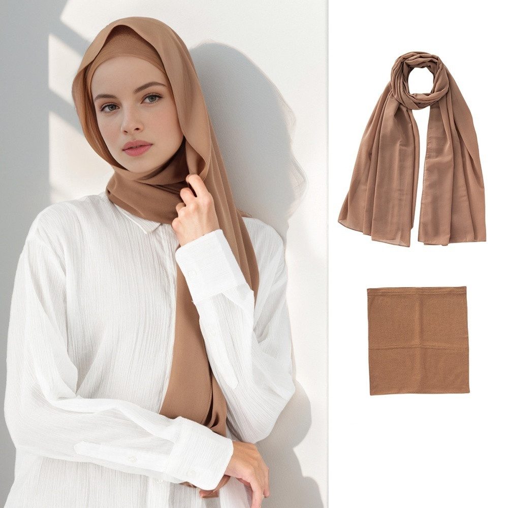 Zaewry Modeschal 2 Stück Hijab Kopftuch Für Damen,Chiffon Hijab Set, Modern Kopftücher
