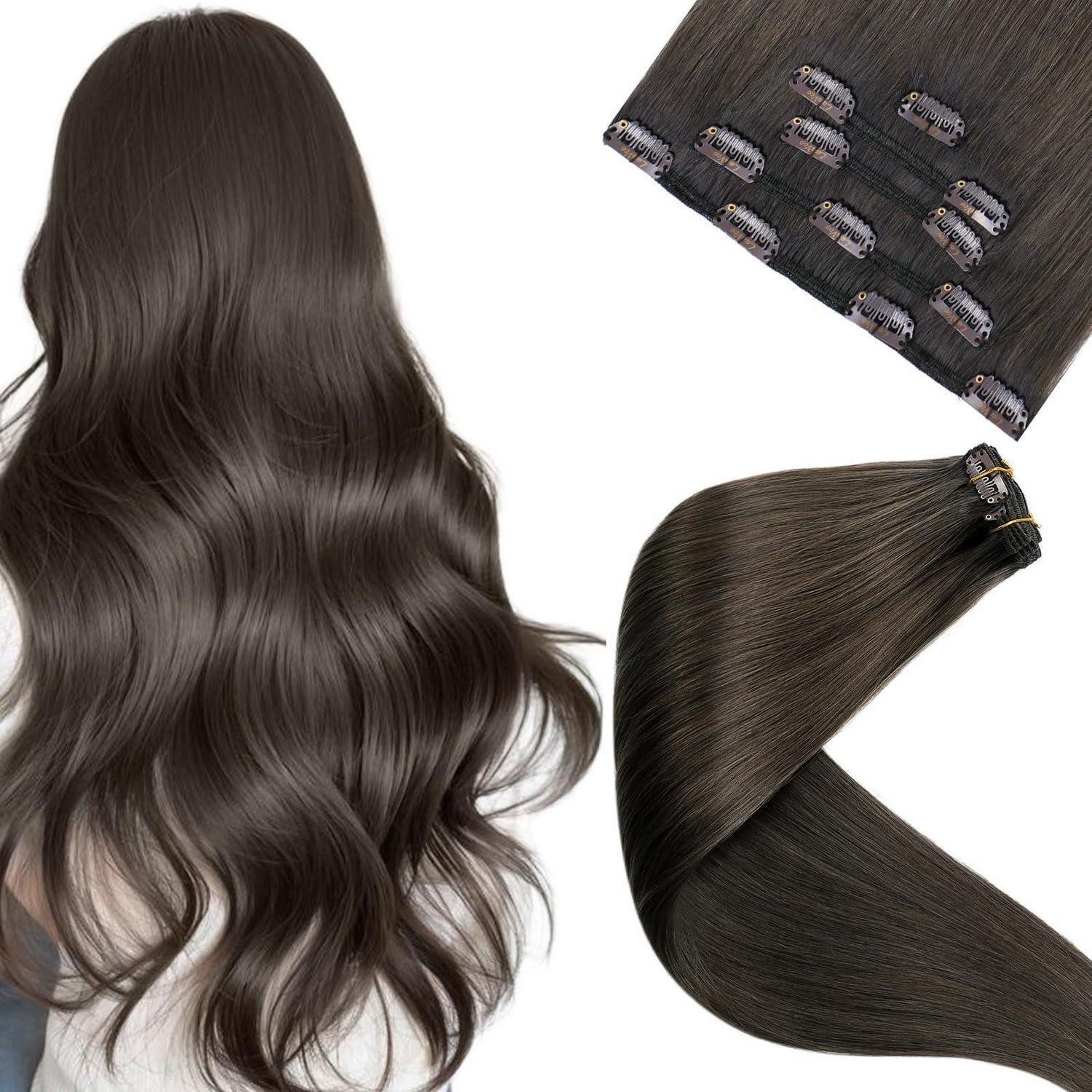 LuxusKollektion Echthaar-Extension Extensions Clip Echthaar Glatt Mokka Braun 30cm 70g 30cm-5PCS 1.11#1C