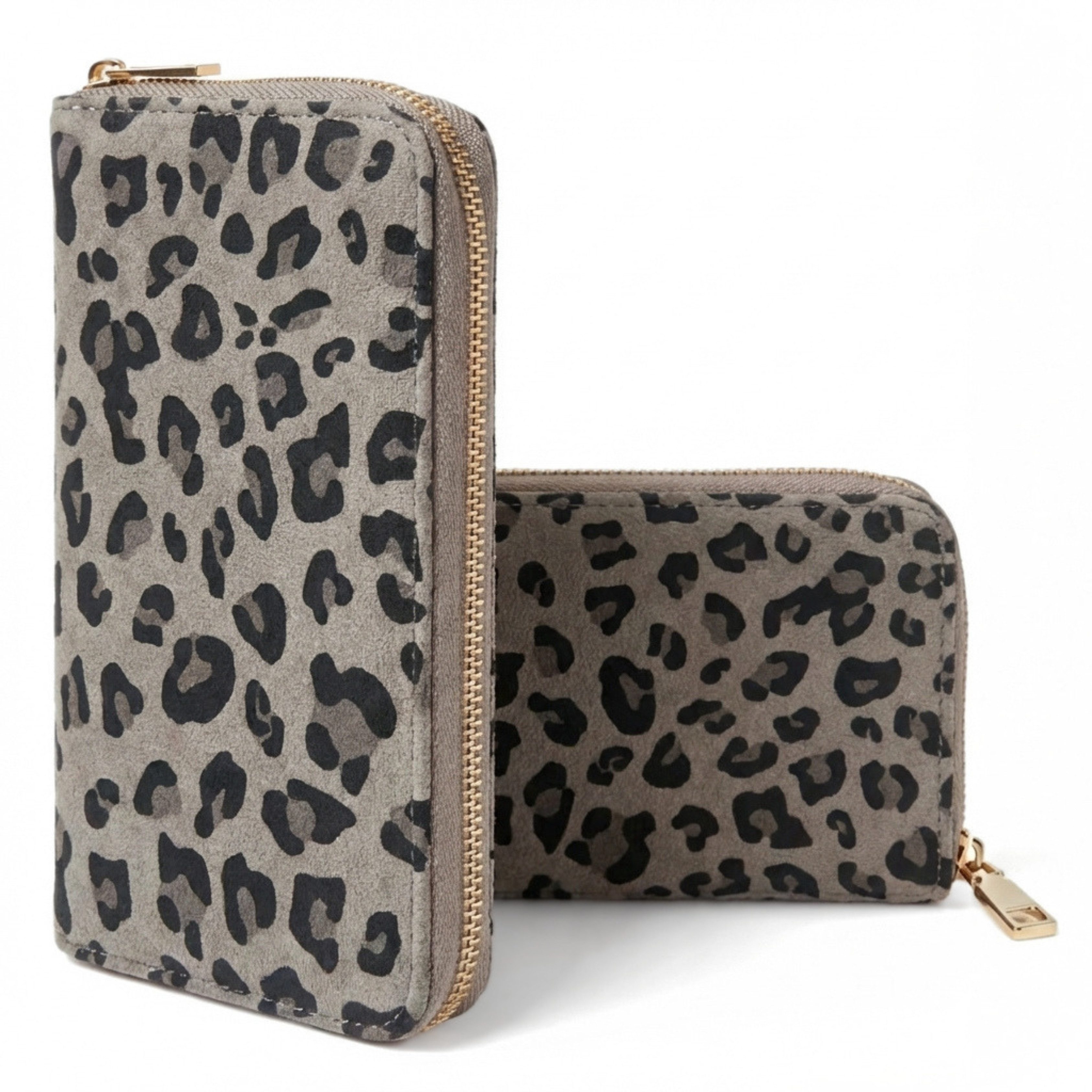 MillyMilk Geldbörse SAVANA LARGE – große Damen-Geldbörse im Leo-Design in Wildlederoptik, Große Damenbörse in Leo-Wildlederoptik