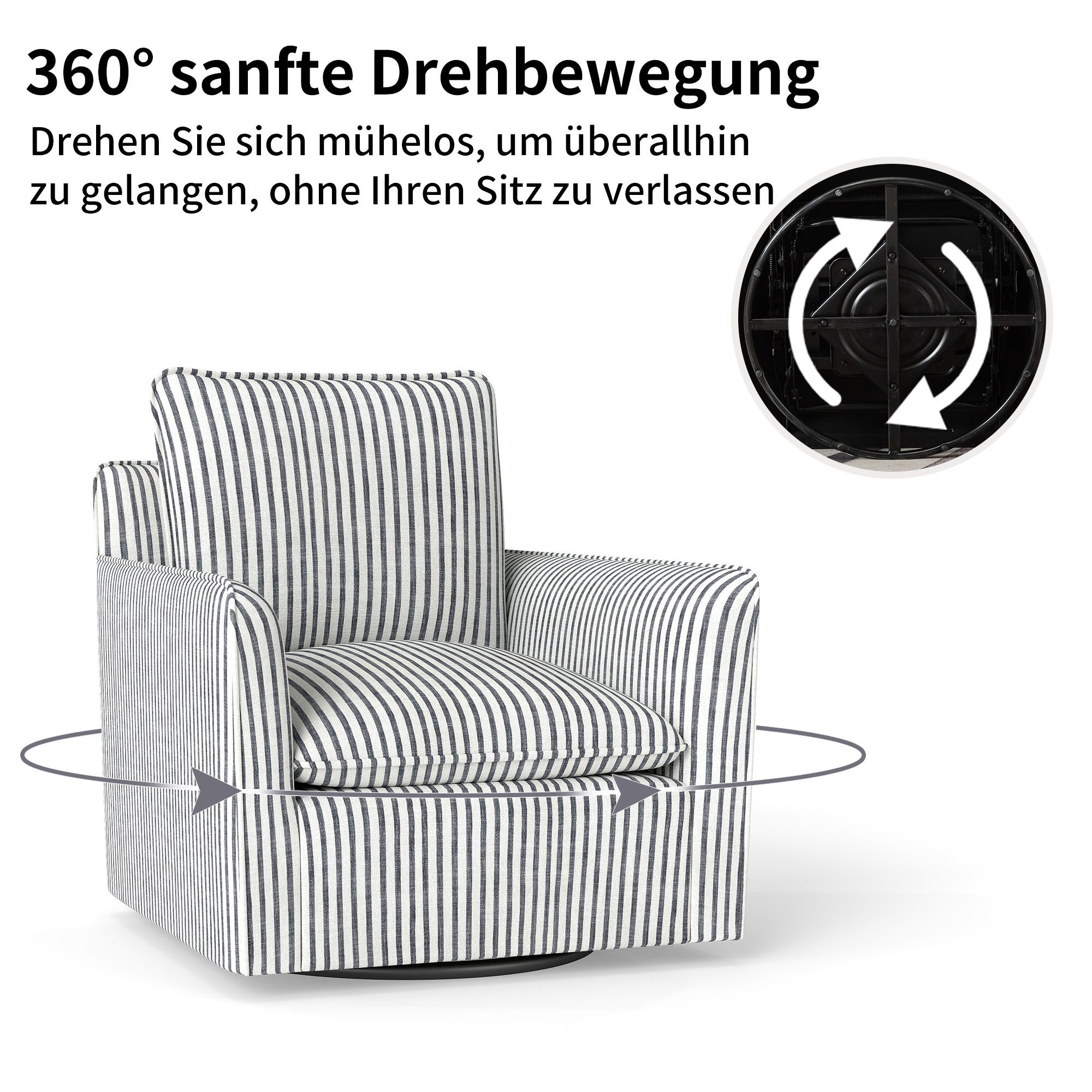 CANMOV Loungesofa Einzelsofa, 360 ° Drehbare Relaxsessel mit Rückenkissen und Sitzkissen, Einzelsessel mit Zierkissen, am Boden drehbar