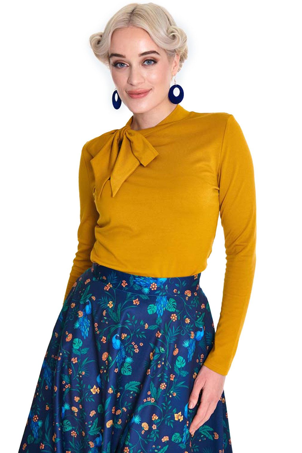 Shirttop Retro Tie Neck Jersey Gelb