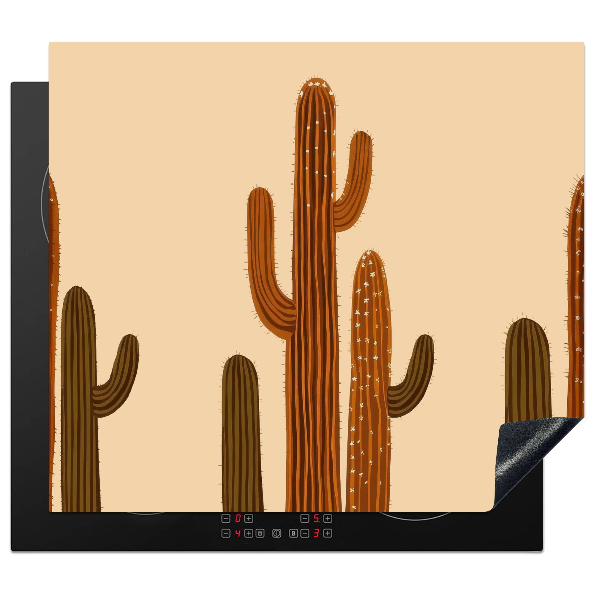 MuchoWow Herd-Abdeckplatte Kaktus - Wüste - Sand - Braun, Vinyl, (1 tlg), Ceranfeldabdeckung Küche, Herdabdeckplatte Einteilig, 60x52 cm