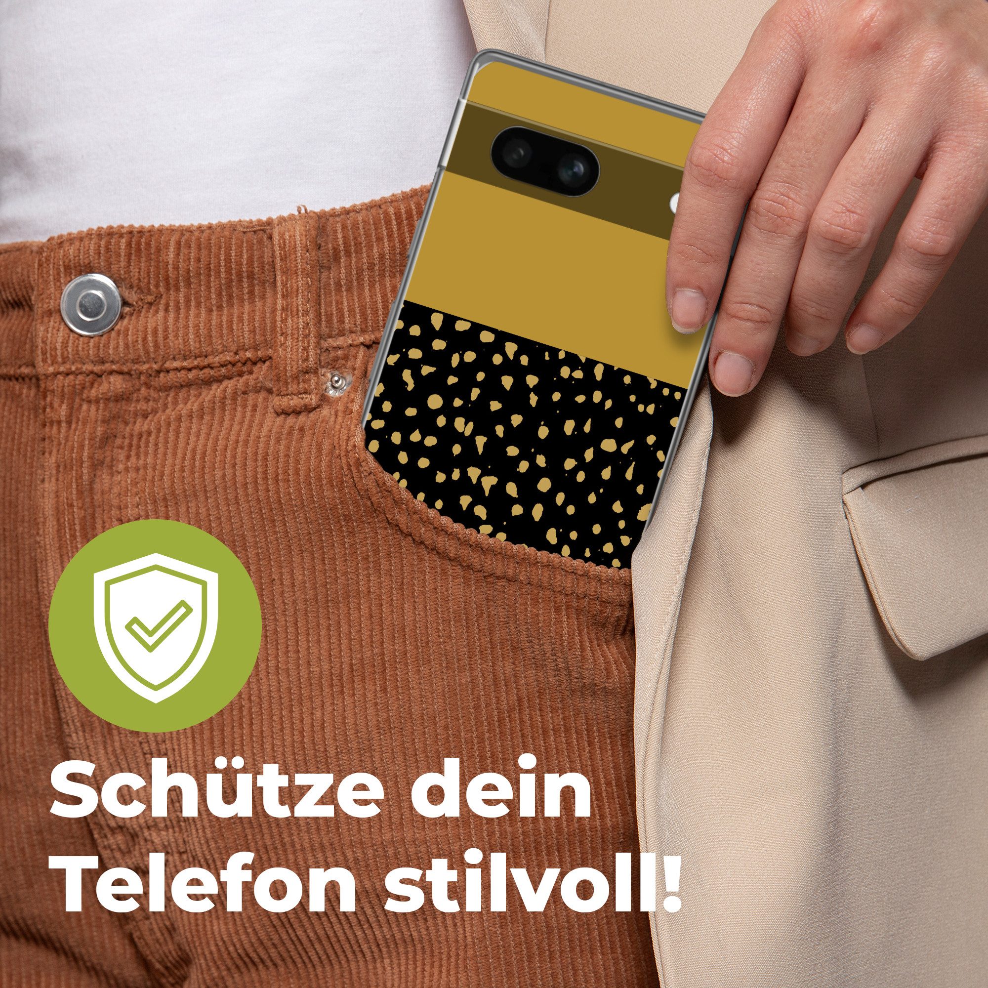 MuchoWow Handyhülle für Google Pixel 7a Polka dots - Ockergelb - Schwarz, Handy Case, Silikon, Bumper Case Dünn