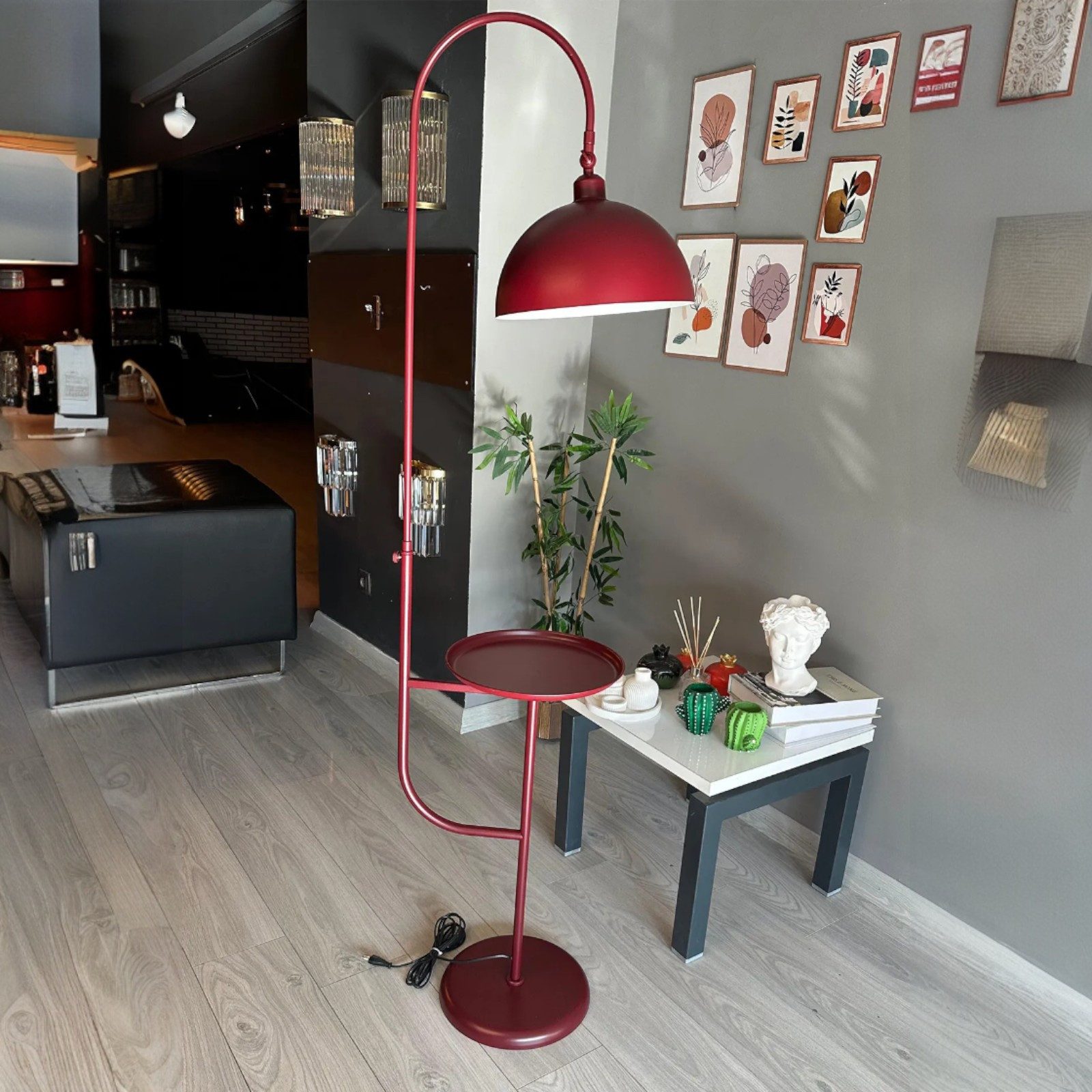 Bamyum Stehlampe Moderne Stehlampe aus Metall mit E27, verstellbarer Lampenschirm, ohne Leuchtmittel, E27, verstellbarer Lampenschirm, Stehluchte mit Ablage