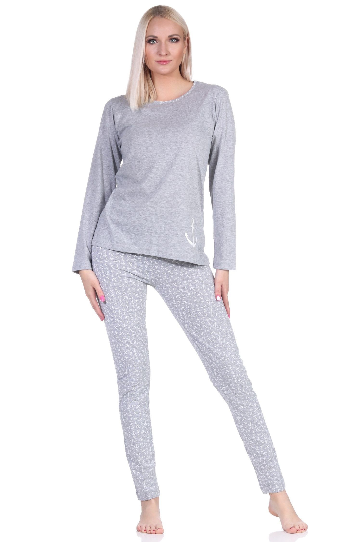 langarm Schlafanzug zeitlosem 712 112 by in - RELAX Damen 10 Pyjama Normann grau maritimen Look