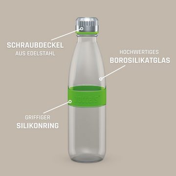 boddels Trinkflasche Flasche aus Glas DREE 650ml, doppelwandig, auslaufsicher, bruchfest