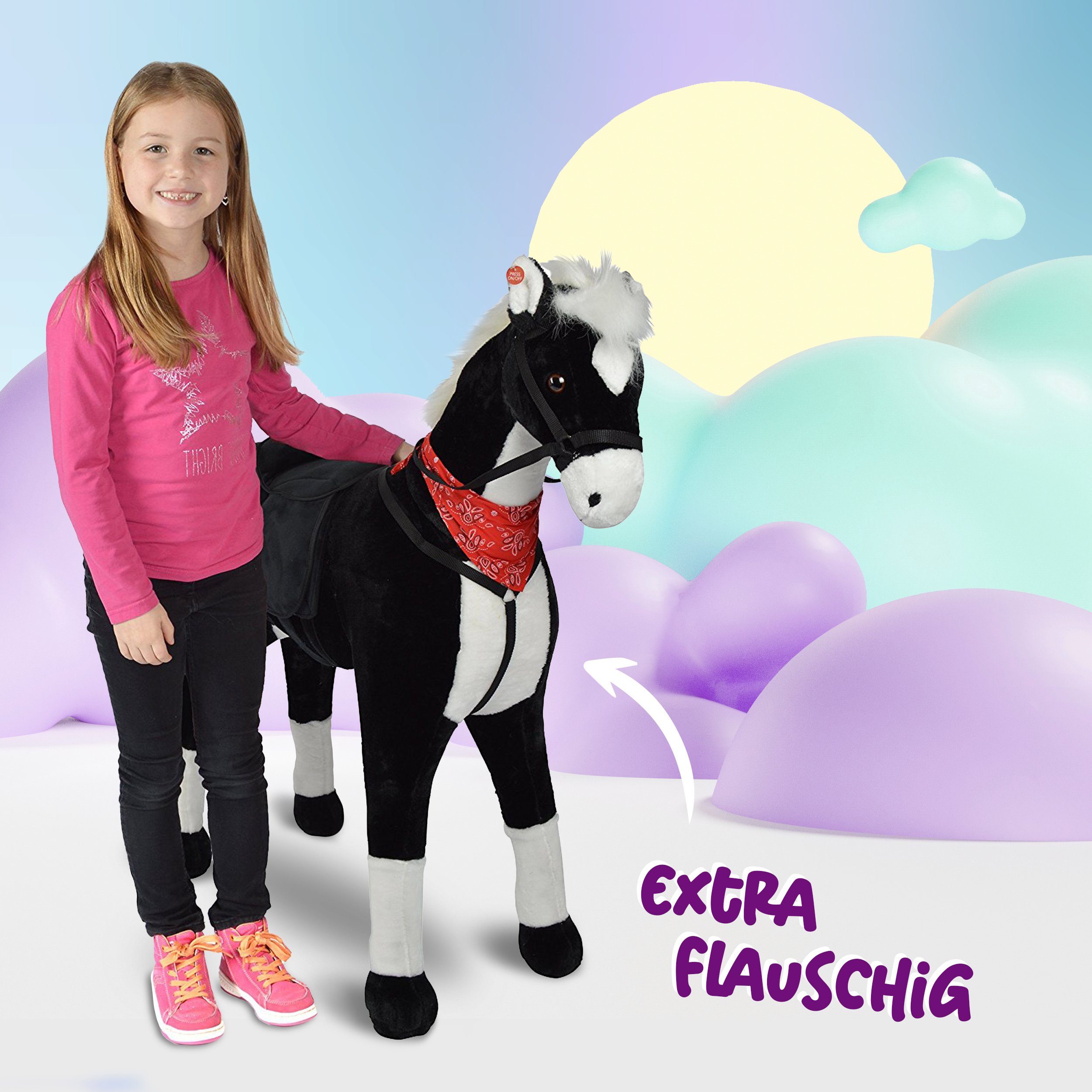 Pink Papaya Stehpferd Spielpferd für Kinder zum Reiten 105 cm, Pferd zum Reiten für Kinder