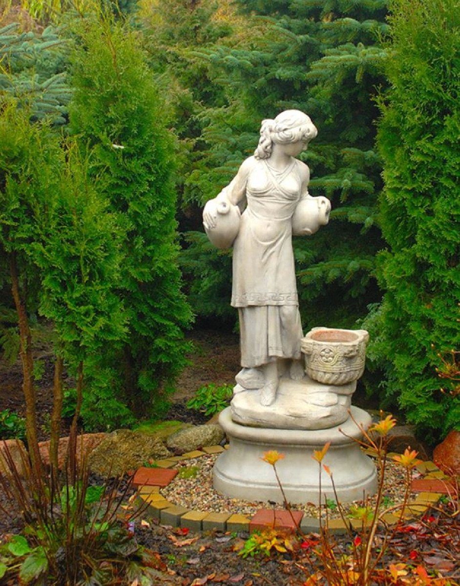 Casa Padrino Skulptur Jugendstil Wasserspeier dekorativem 140 Grau Blumentopf x Steinfigur Skulptur - cm 61 Statue H. Frau mit und Krügen Gartendeko 63 x
