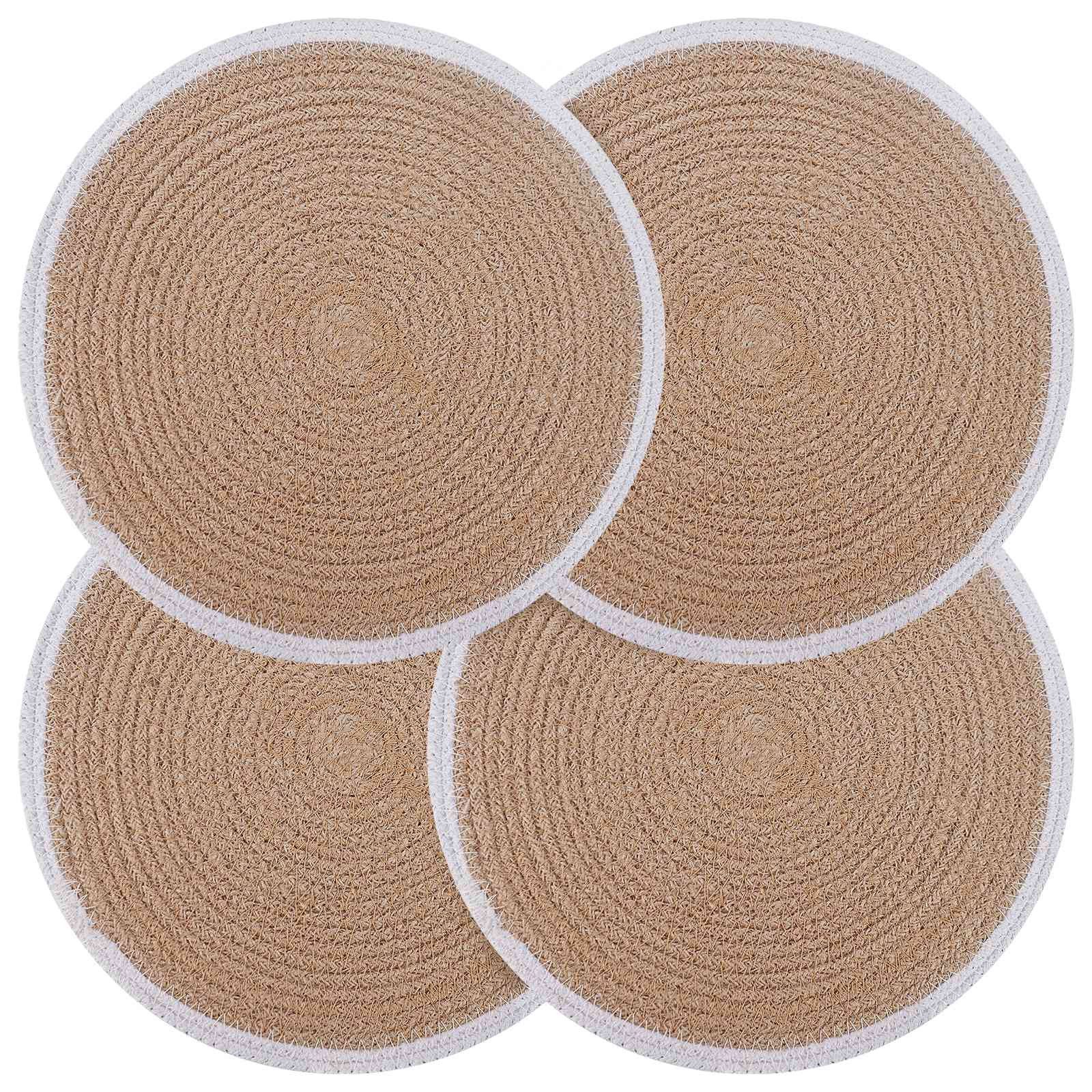 vidaXL Platzset Jute Platzsets 4 pcs Natürlich und Weiß Ø 30 cm 100% Tossa Jute, (4-St)