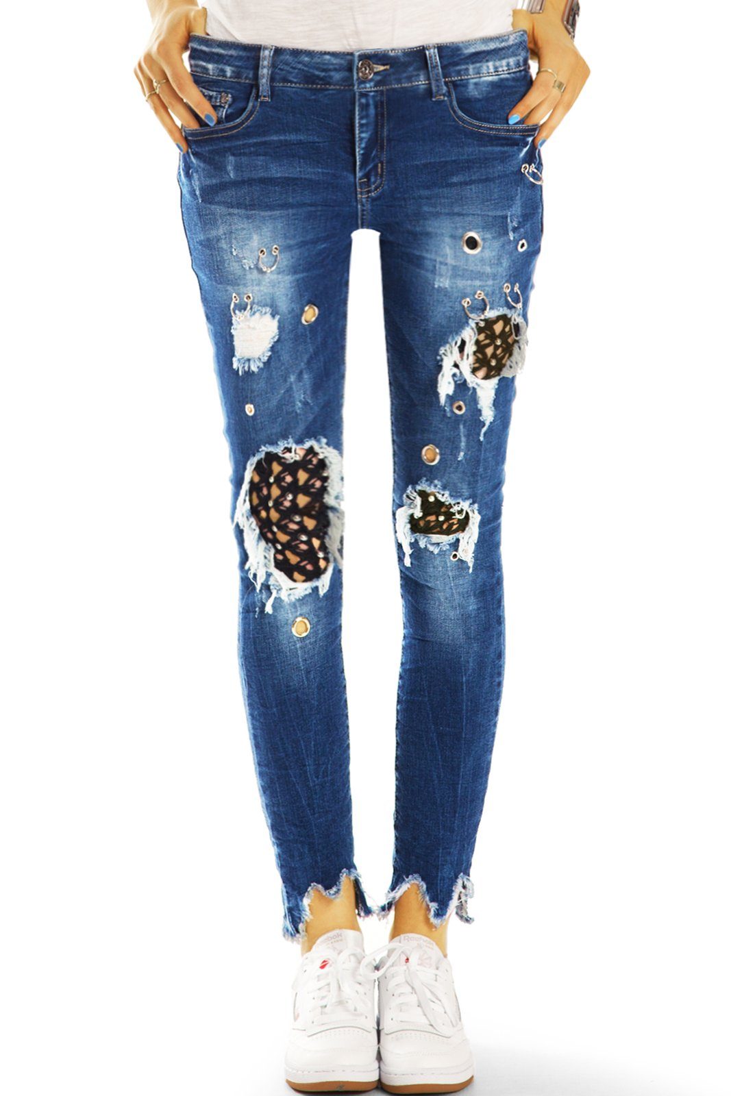Stretch-Anteil, j15p - Used-Optik Destroyed-Jeans styled - ausgefallene Damen Jeans Hose Röhrenjeans, 5-Pocket-Style mit be Skinny