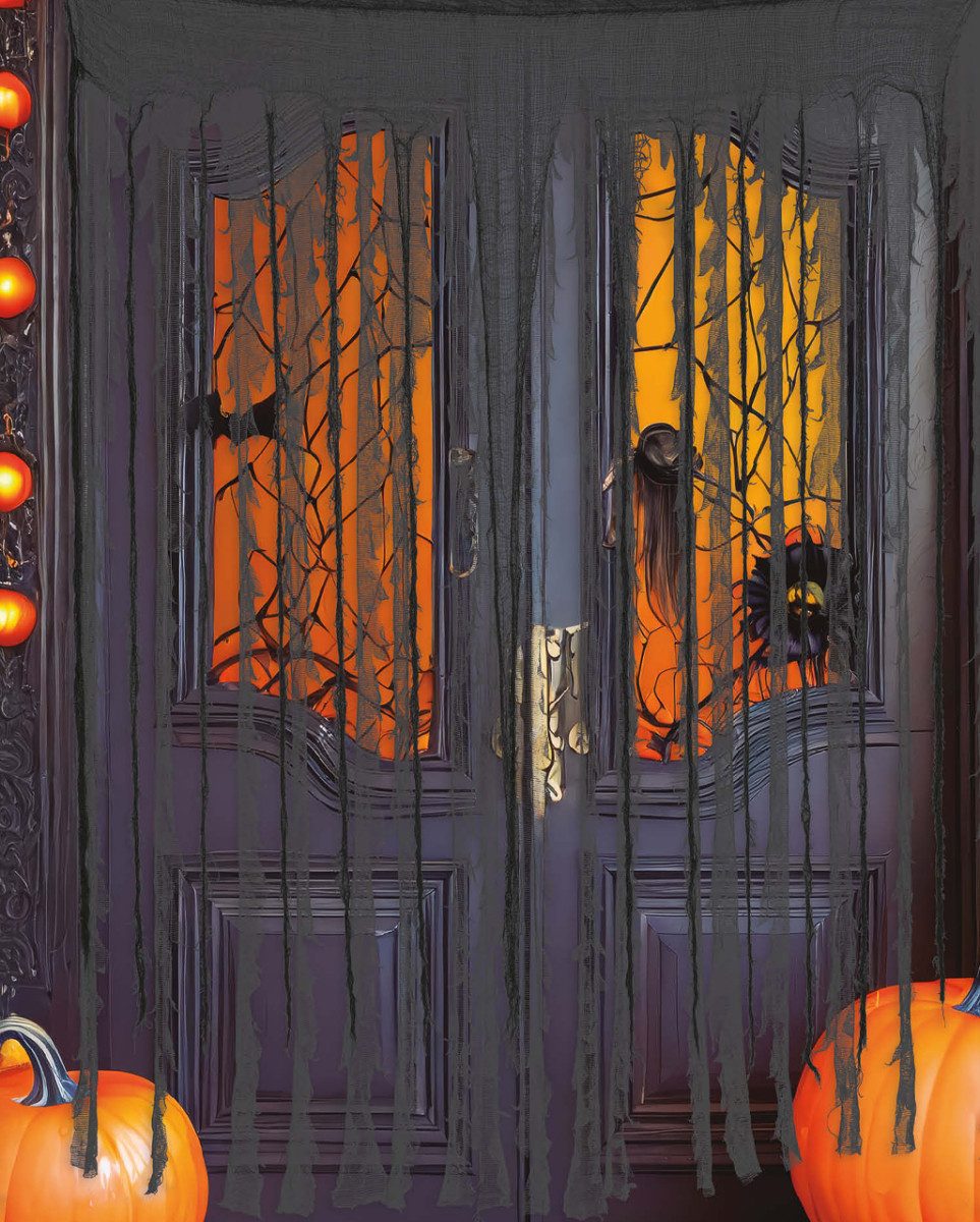 Horror-Shop Dekoobjekt Schwarz-Grauer Fetzenvorhang als Halloween Deko 15