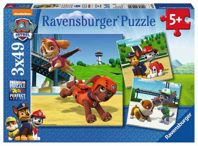 Ravensburger Puzzle 3 X 49 Teile Kinder Puzzle Paw Patrol Team auf 4 Pfoten 09239, 49 Puzzleteile