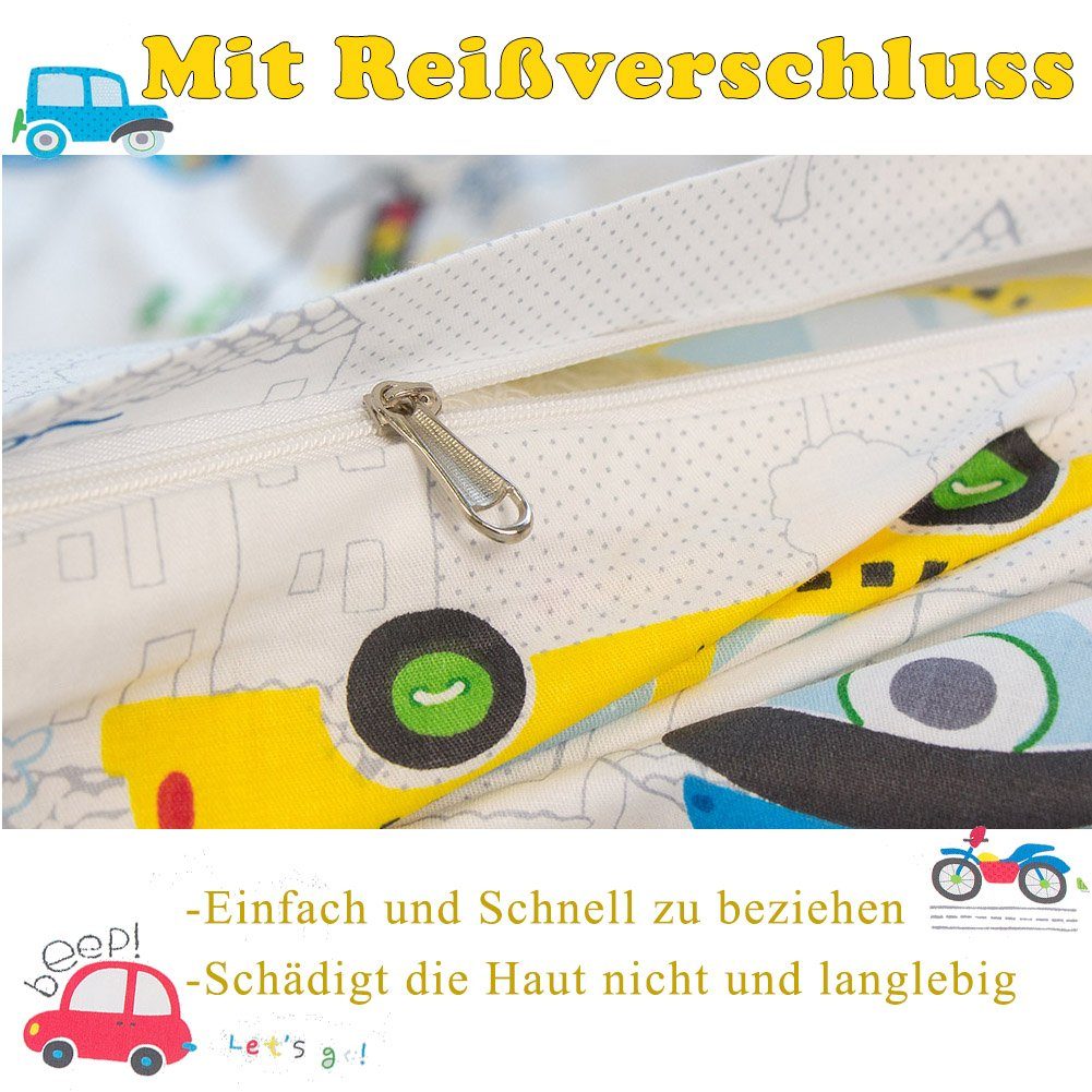 KEAYOO Babybettwäsche CAR/ZOO, Baumwolle, 2 teilig, Autos Muster 100% Baumwolle mit Reißverschluss