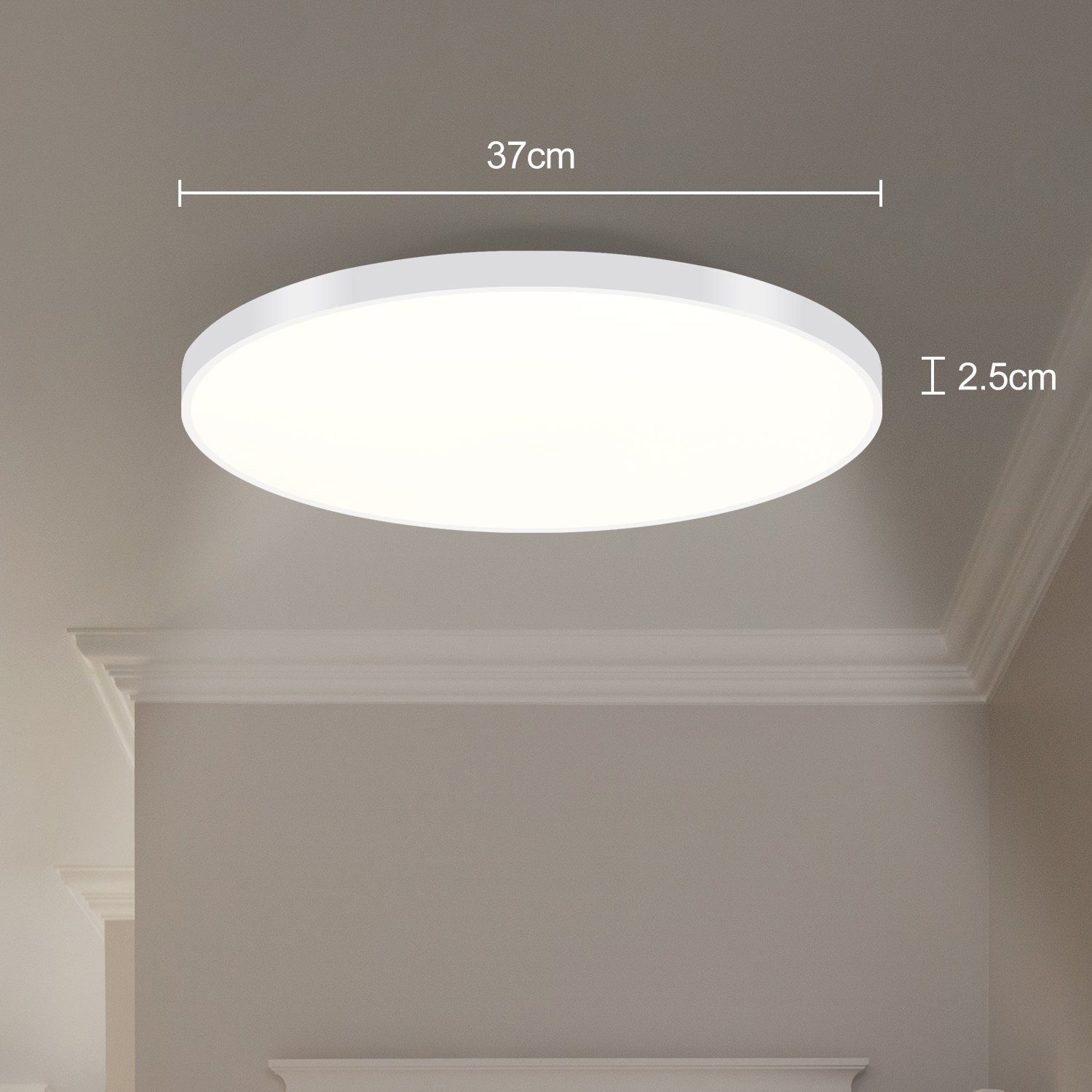 ZMH LED Deckenleuchte Stufenlos ∅37 X 2.5 cm, Dimmbar, LED fest integriert, warmweiß-kaltweiß, Weiß /Schwarz – Bild 5 von 5