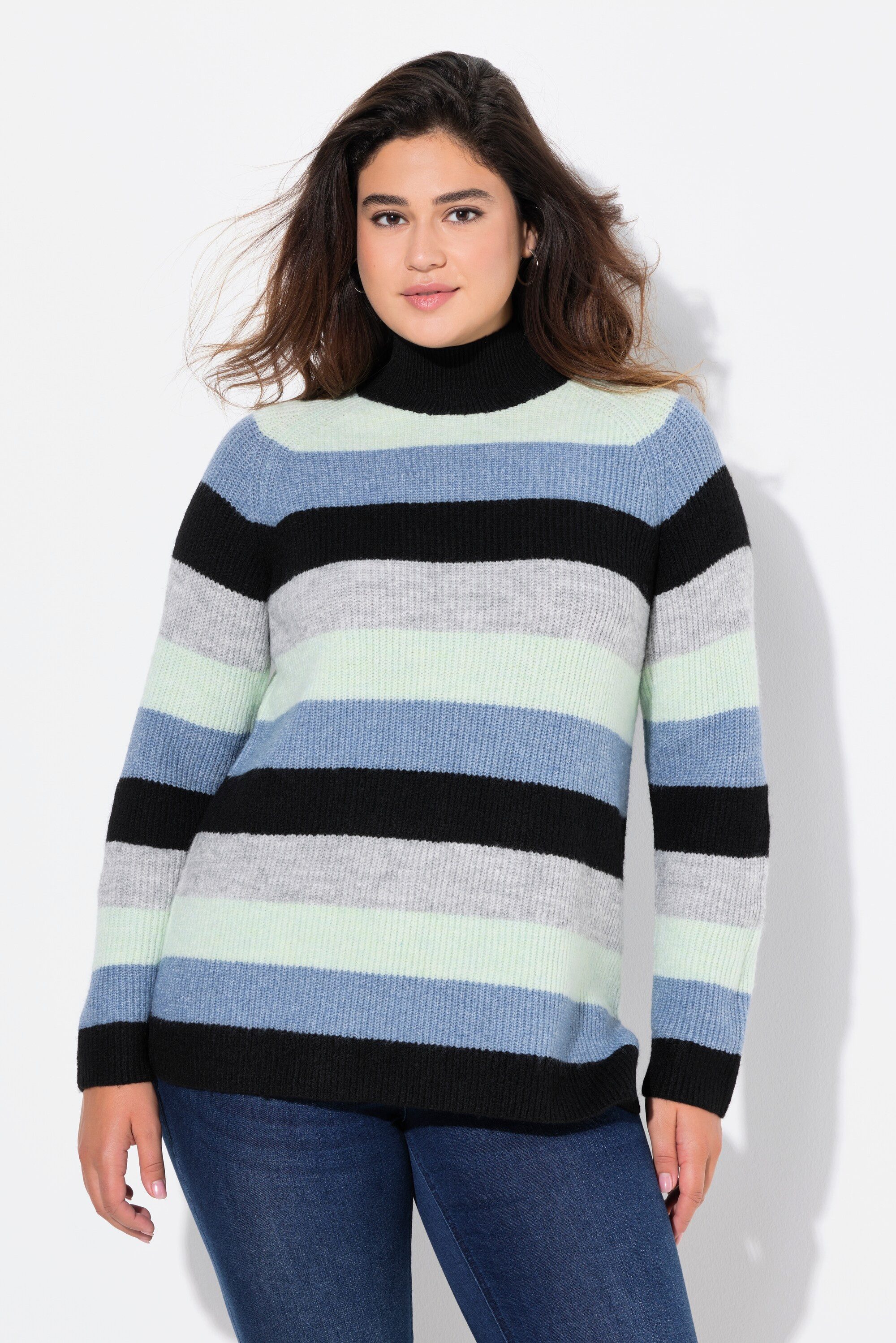 Strickpullover Pullover Streifen Stehkragen Raglan-Langarm