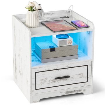 COSTWAY Nachttisch (1-St), LED, 3 Farben, mit Schublade & USB-Anschluss, Holz, weiß
