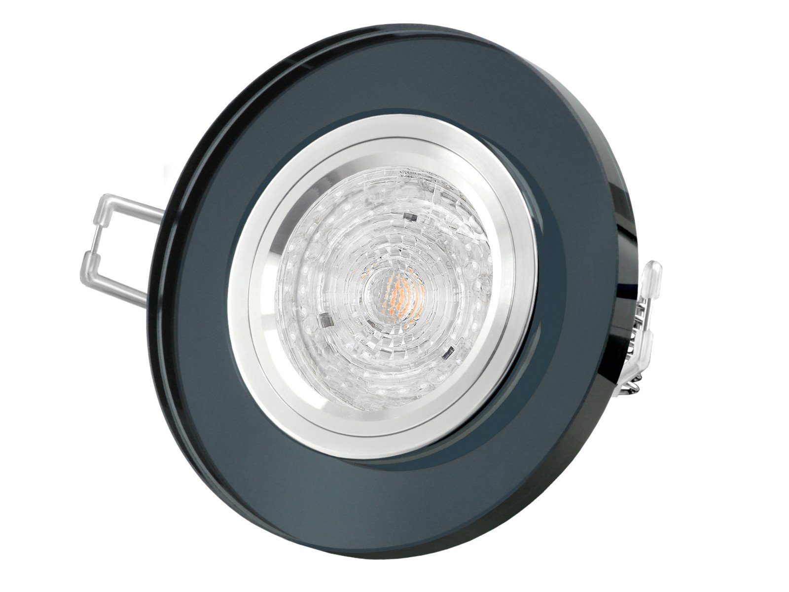 SSC-LUXon LED Einbaustrahler LED-Einbauleuchte rund, Warmweiß 355lm spiegelnd, schwarz 4,9W, Glas LED