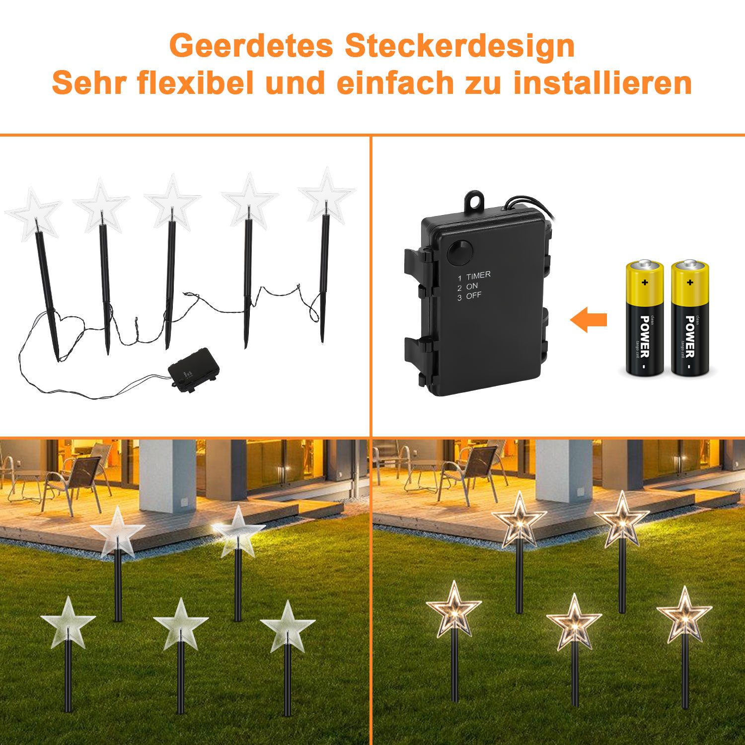 Clanmacy LED Gartenleuchte LED Gartenleuchte Spiessleuchte mit 10 Sternen, günstig online kaufen