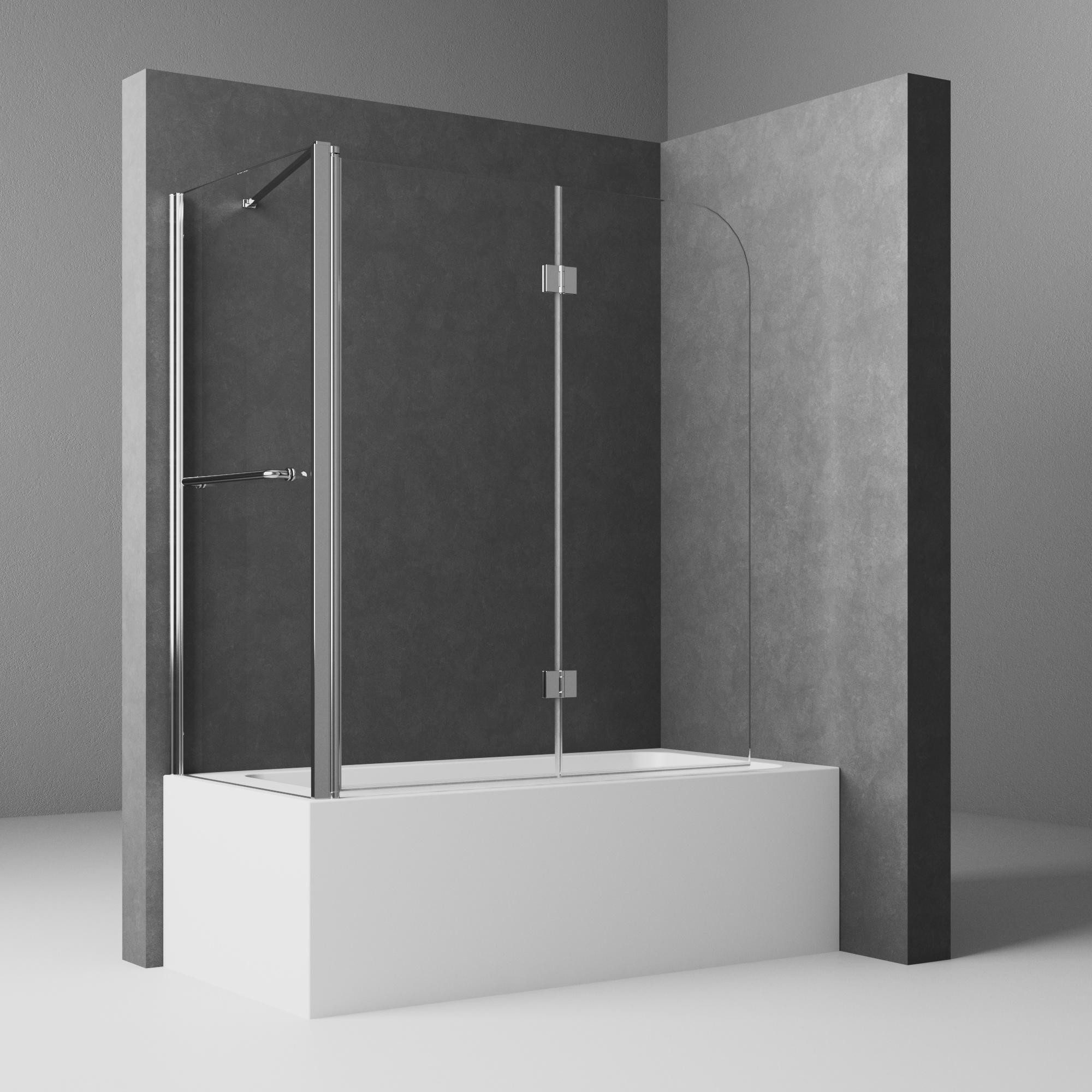 Boromal Badewannenaufsatz Badewannenaufsatz mit Seitenwand Handtuchhalter 2 teilig NANO Glas, 6mm Sicherheitsglas, (180º Faltwand mit Seitenglas, mit Haltestangen), Rechts-und Links montierbar