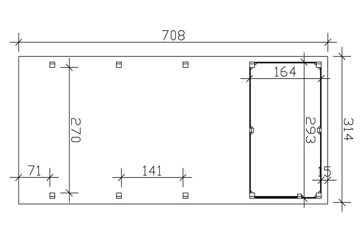 Skanholz Einzelcarport Friesland BxT: 2, cm, Einfahrtshöhe Set 221 cm 314x708