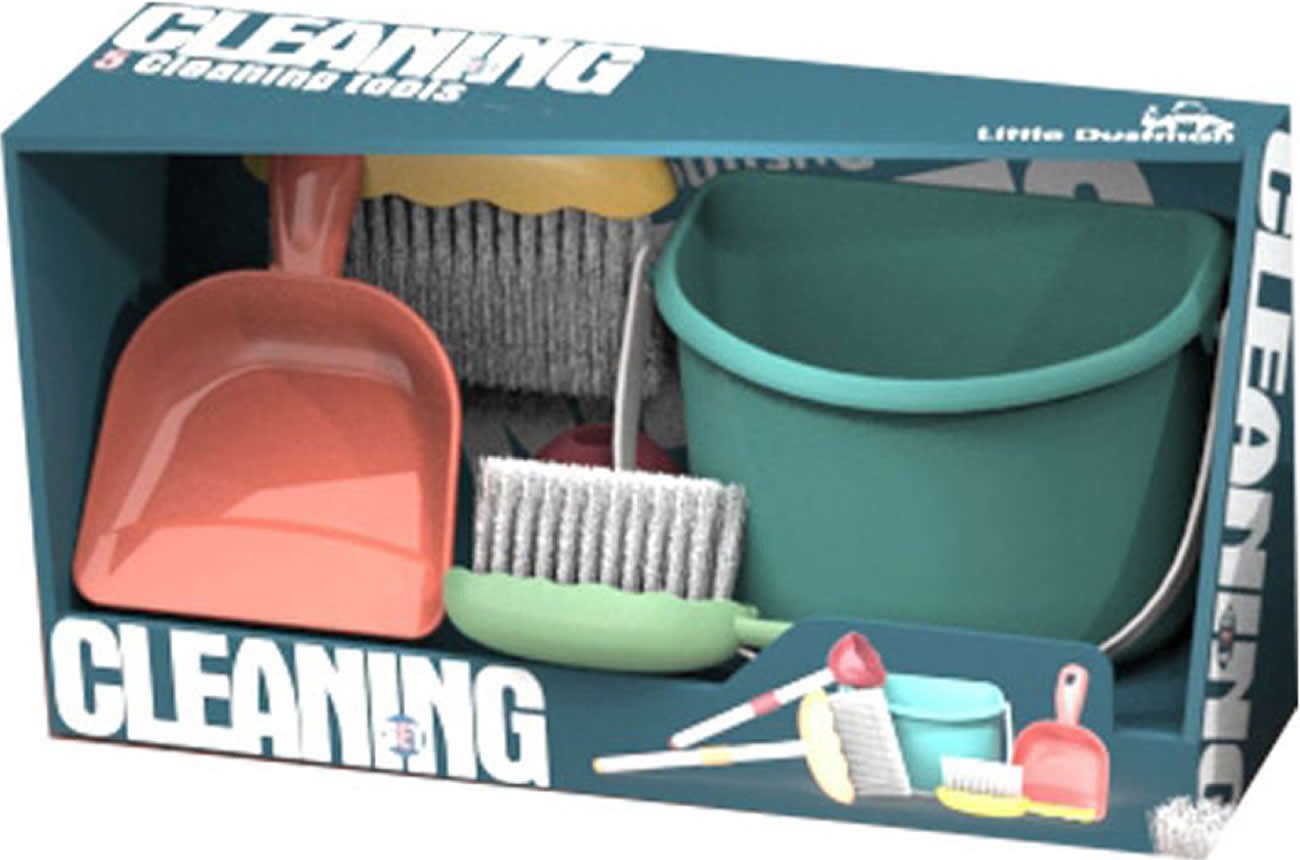 Diakakis Kinder-Putzwagen Putz Reinigung-Set 7-tlg. Eimer Besen Wischmopp