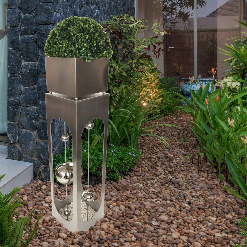 Harms Import Blumenständer, Pflanzsäule Edelstahl Gartendeko Metallständer mit Schale