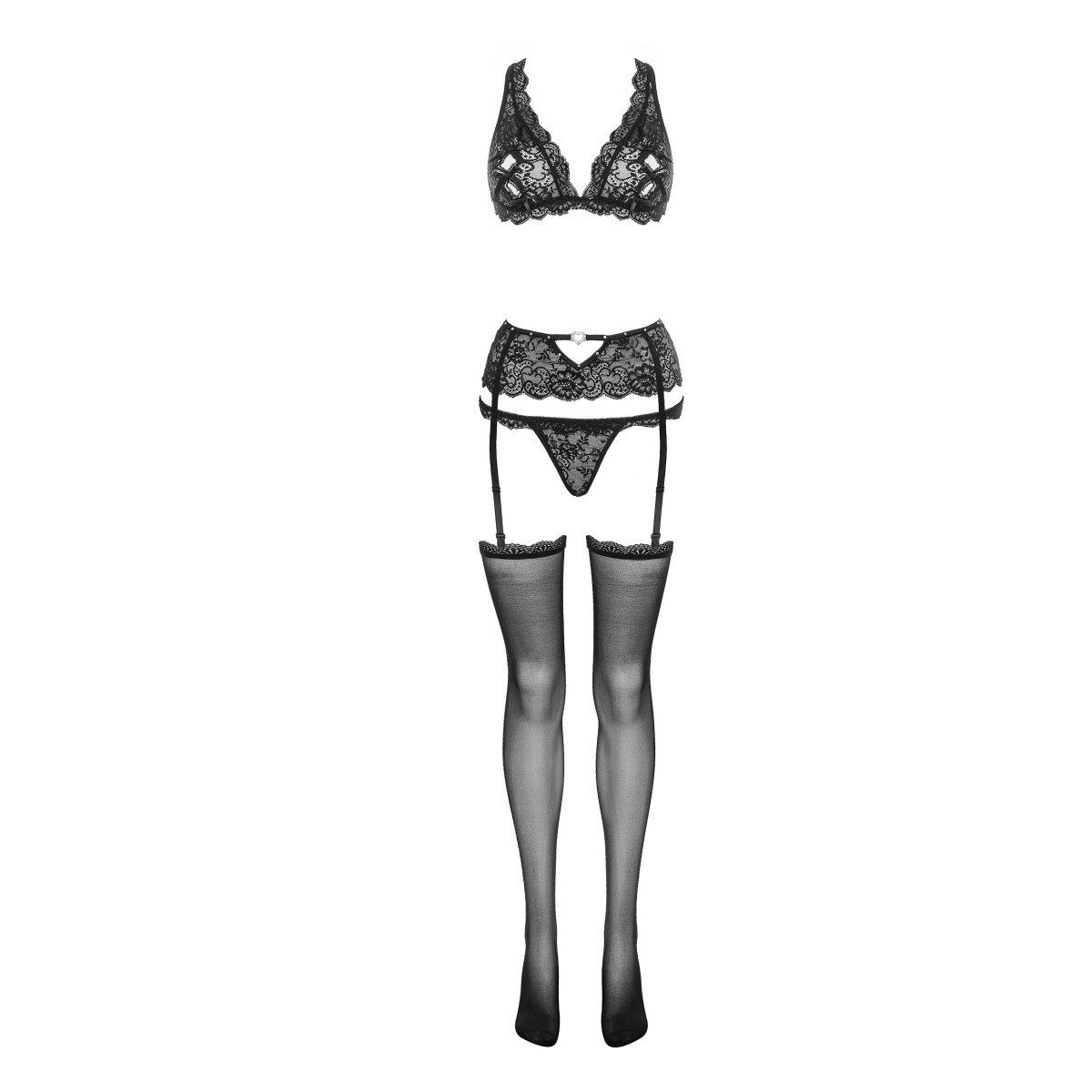 garter 4pcs Corsetti belt and set (L/XL,S/M) Livco Schalen-BH LC Esmenna stockings black with Fashion - Set: