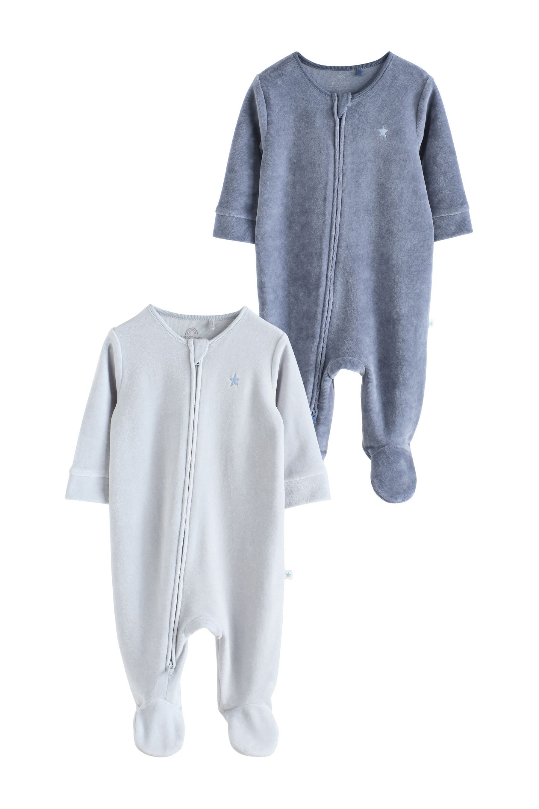 Schlafoverall Baby Velours-Schlafanzüge mit 2-Wege-RV, 2er-Pack