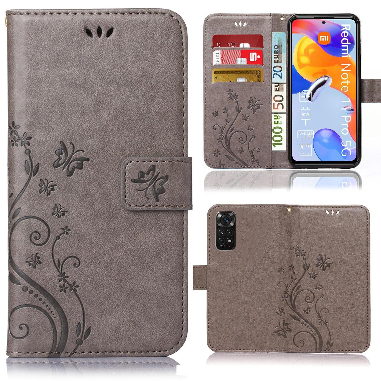 Numerva Handyhülle Bookstyle Flower für Xiaomi Redmi Note 11 Pro 5G, Handy Tasche Schutzhülle Klapphülle Flip Cover mit Blumenmuster