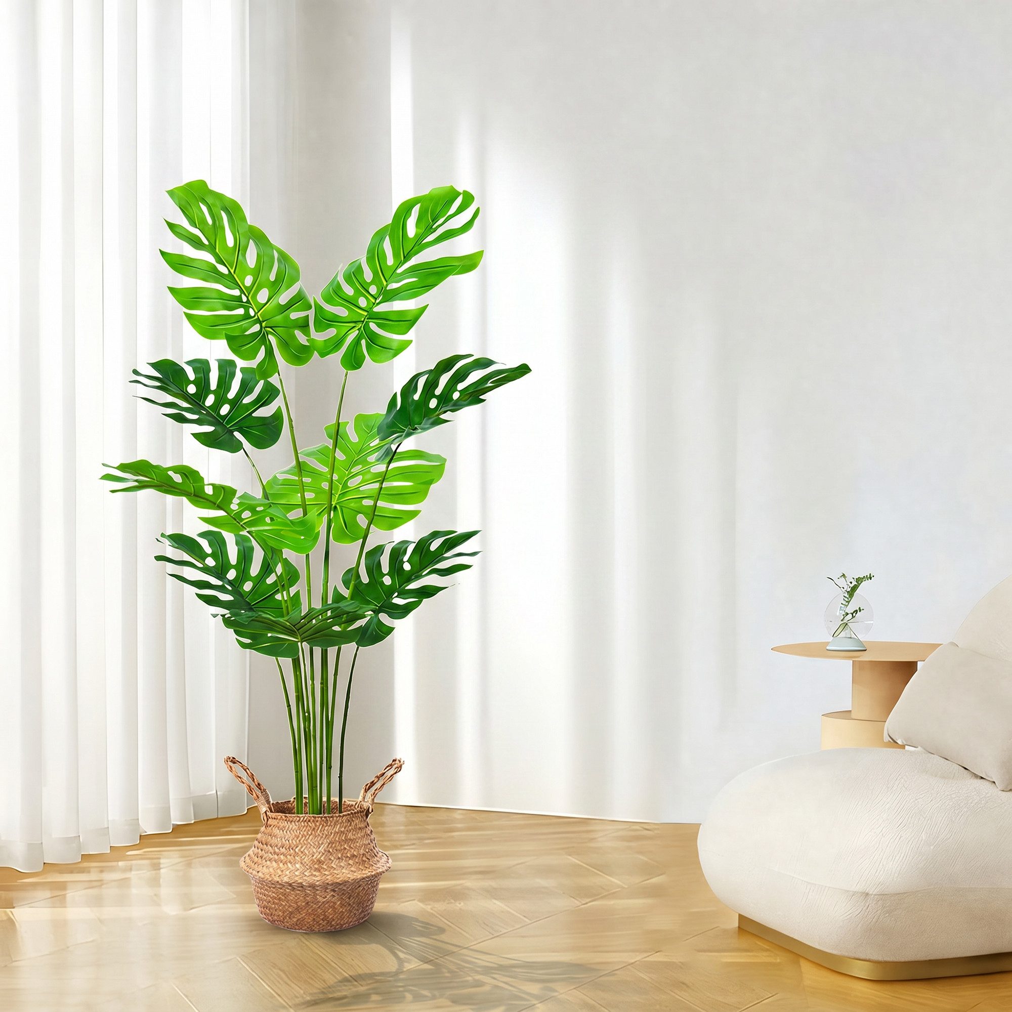 Kunstbaum Kunstpflanze groß Monstera Künstliche Pflanze, 120 cm/160 cm, wie echt Monstera, SEHAUSEU, Höhe 120 cm – Bild 4 von 5