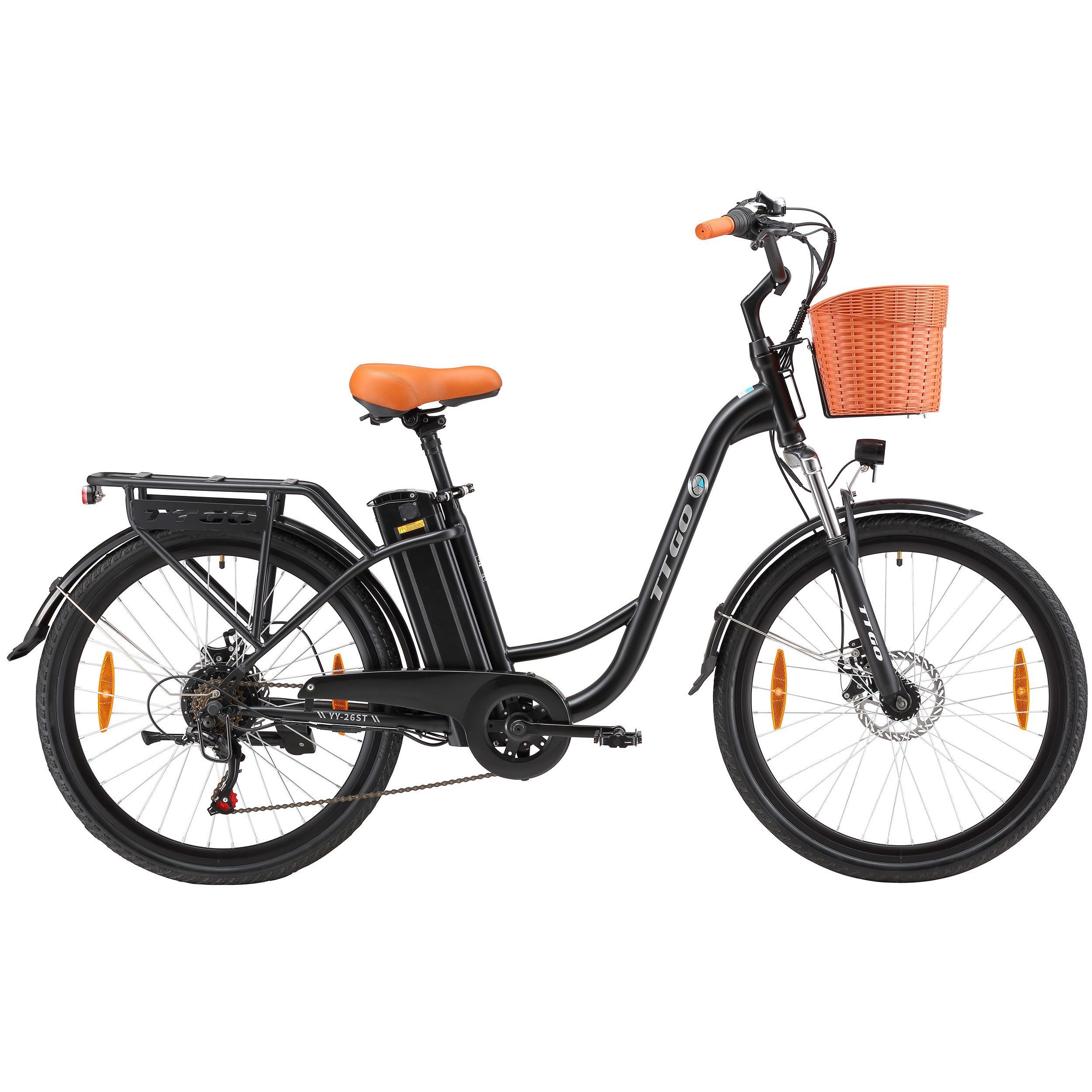 TTGO E-Bike Cityrad 26ST 522WH 14.5Ah E-Cityrad 26 Zoll Pedelec CE Damen und Herren, Heckmotor, 522 Wh, Elektrofahrrad mit Wave-Rahmen Heckmotor