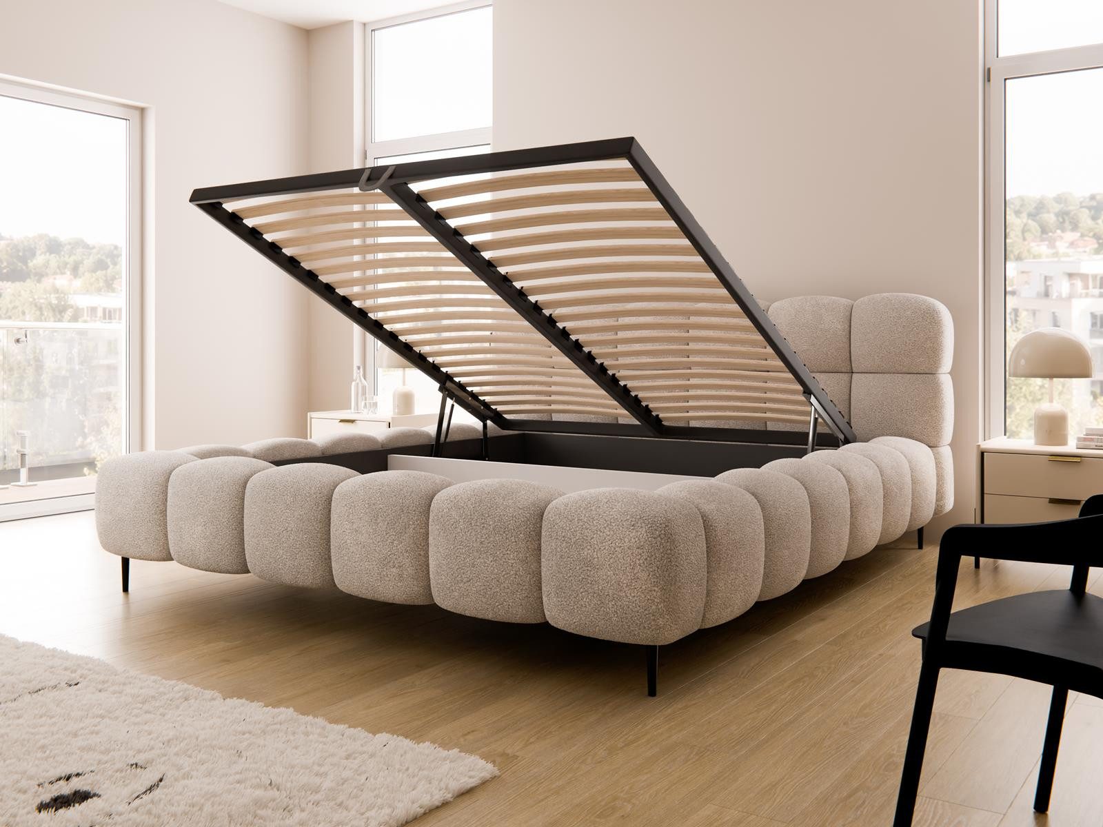 Compleo Polsterbett Doppelbett gepolstert mit Füßen, modernes Polsterbett BUBBLE, MADE IN EU – Bild 3 von 5